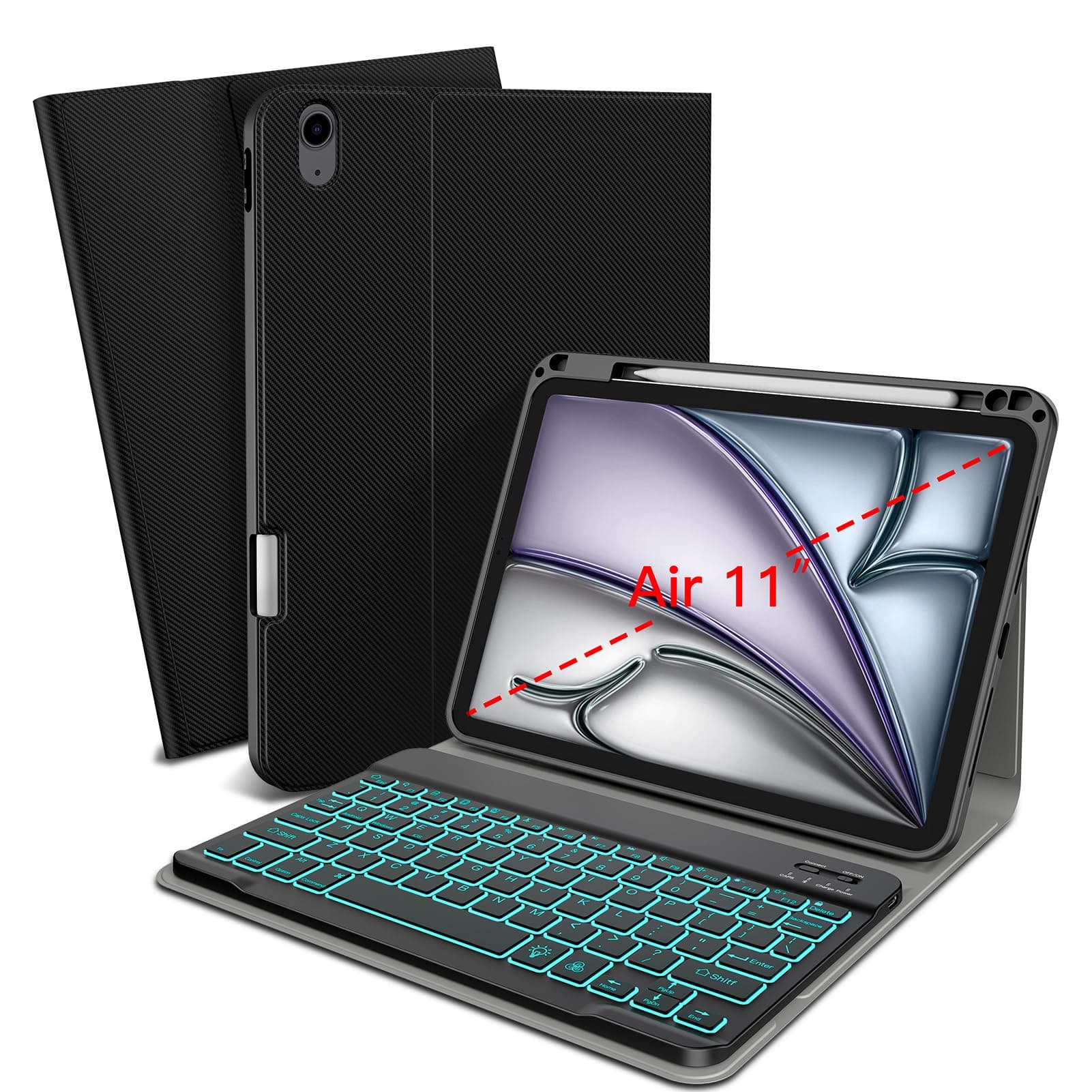 XIWMIX Keyboard Case for iPad Air 11 Inch M4 2026 / M3 2025 / M2 2024,iPad Air 5th/4th Gen (2022/2020 10.9"), Backlit Bluetooth Magnetic Detachable Keyboard, Slim Smart Cover with Pencil Holder, Black