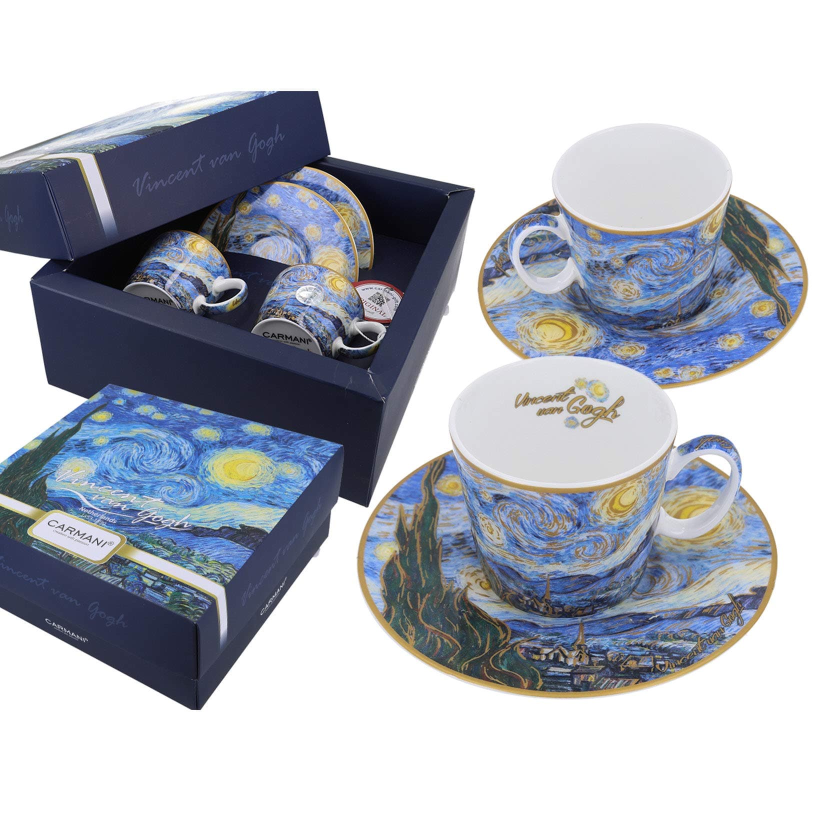 Carmani - Espresso Cup with Saucer Set of 2 with 'A Starry Night' by Vincent Van Gogh 125 ml