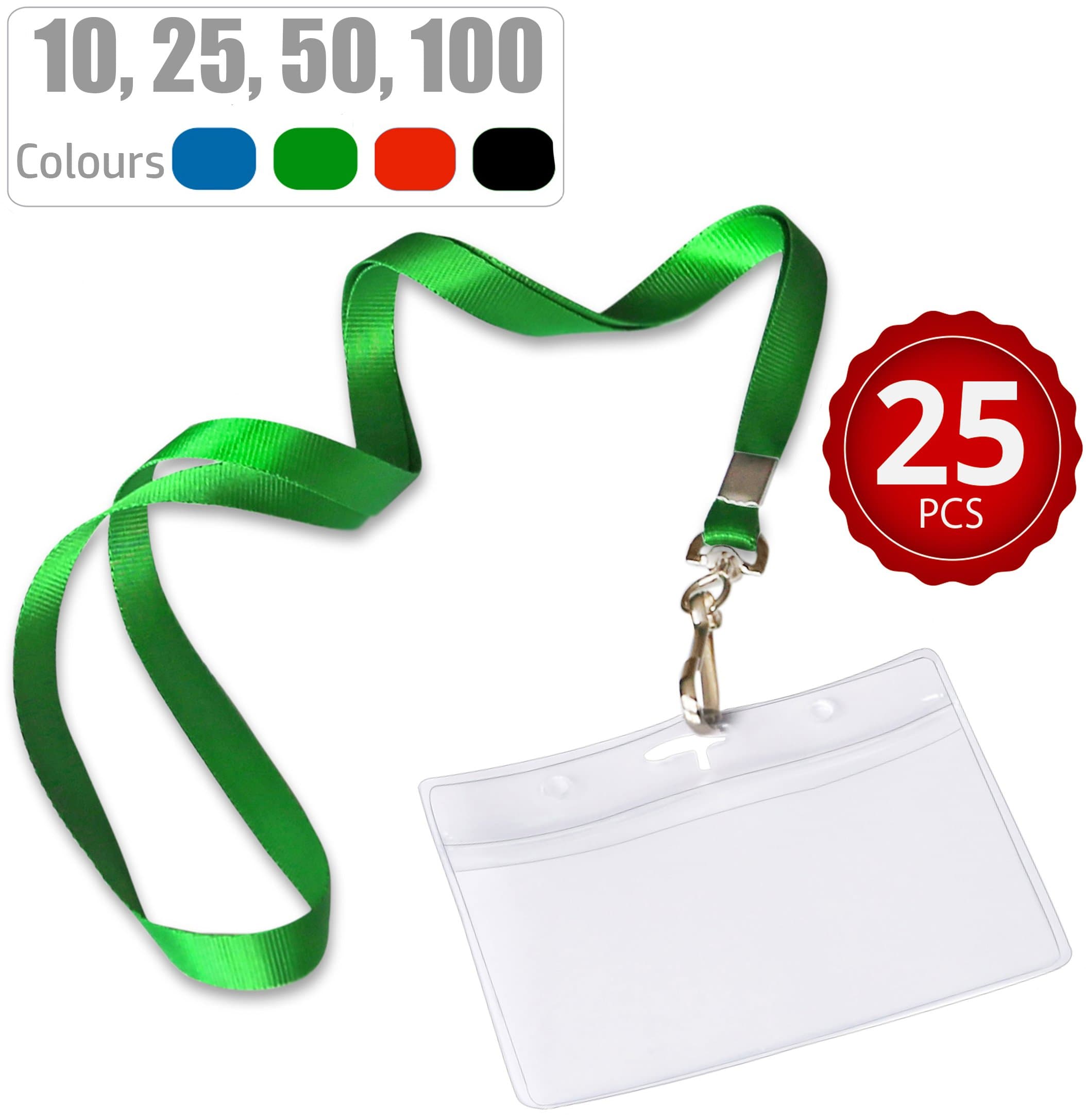 Durably Woven Lanyards & Horizontal ID Badge Holders ~ Premium Quality, Waterproof & Dustproof ~ for Mums, Teachers, Tours, Events, Businesses, Cruises & More (25 Pack, Green) by Stationery King