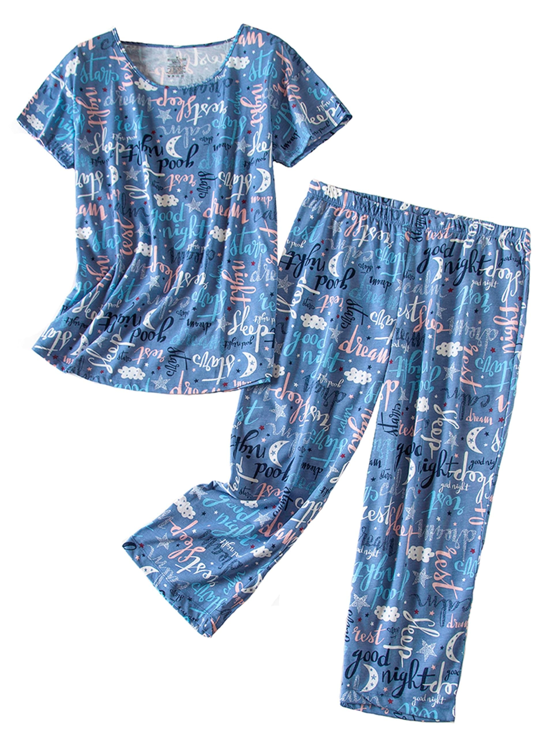 PNAEONG Women’s Pajama Set - Sleepwear Tops with Capri Pants Casual and Fun Prints Pajama Sets SY215-Purple-XL
