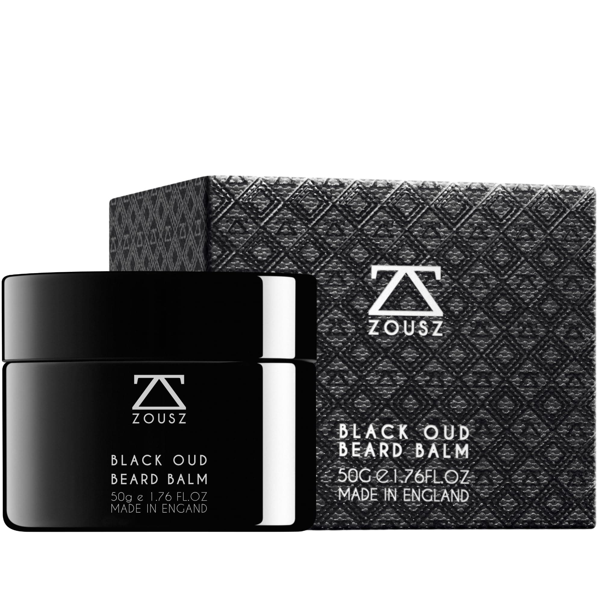 ZOUSZ Black Oud Premium Beard Balm - Classic Oud Wood - Scented Facial Hair Grooming and Skin Care Butter for Men - Avocado, Argan, Macadamia Oils - Moisturiser, Conditioner, Dandruff Remover - 50g