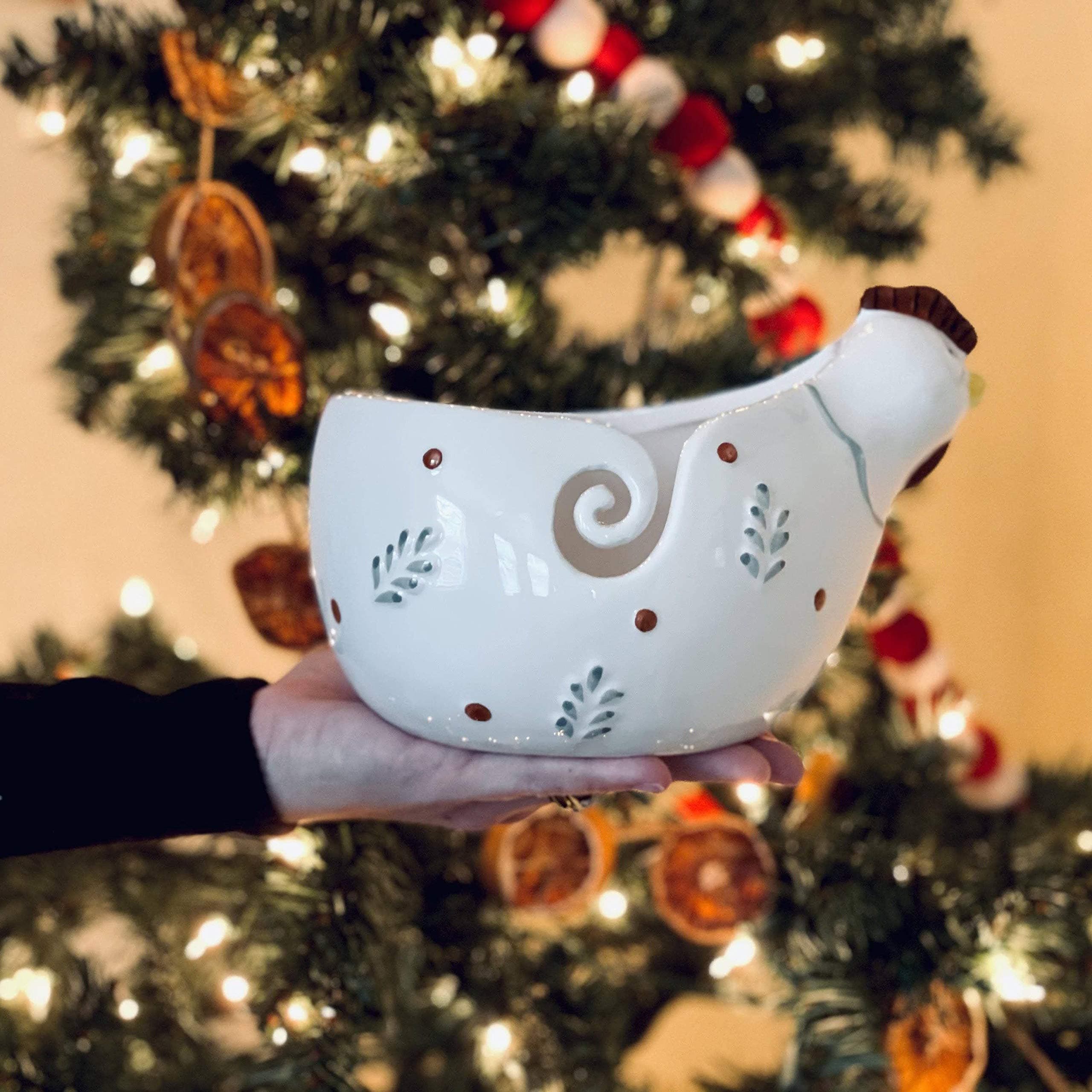 DARN GOOD YARN Handcrafted Ceramic Knitting Yarn Bowl, Decorative Rooster Design, 3.5 x 4.5 inches