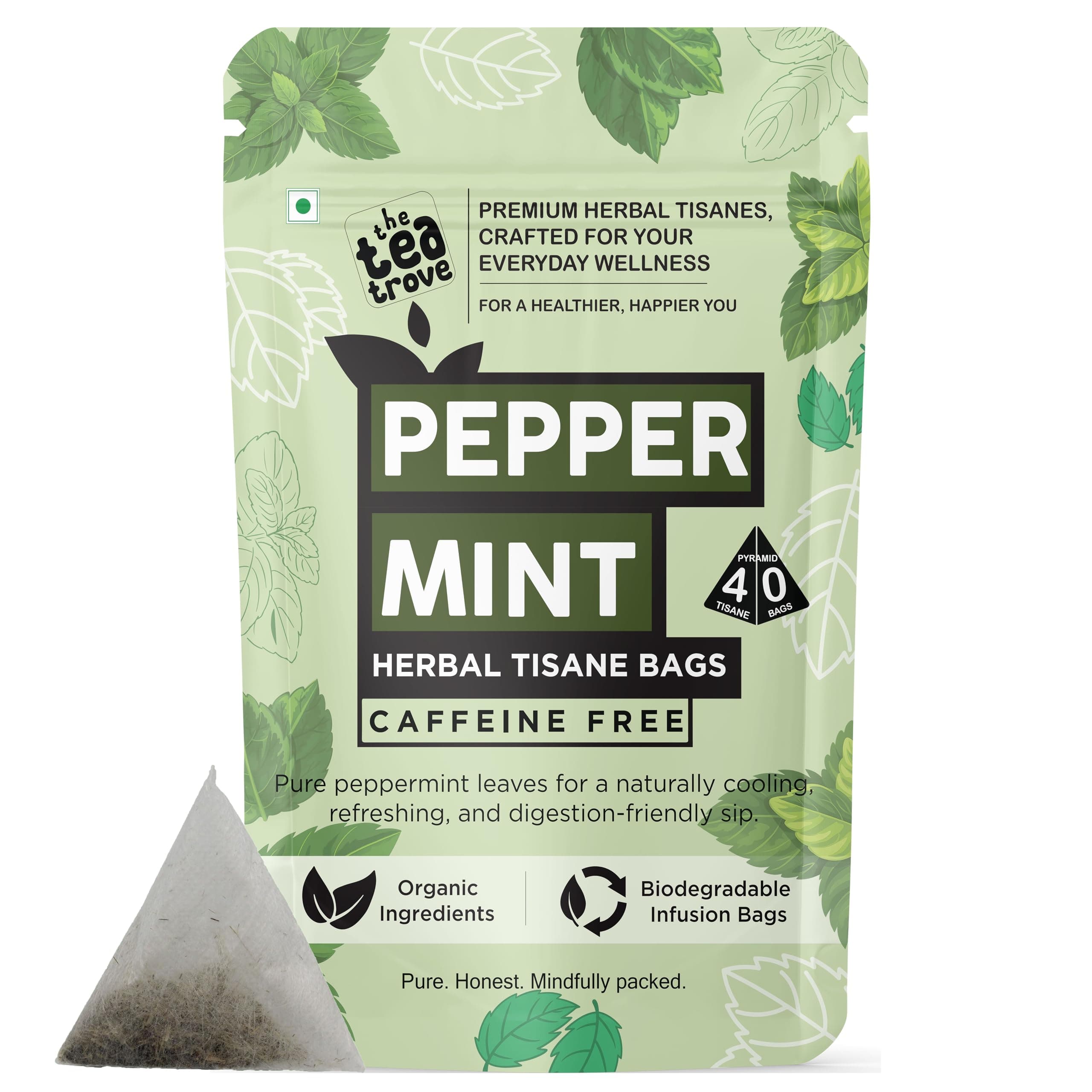 the tea trove Herbal Peppermint Tea Bag Organic-40 Caffeine Free Pepper Mint Tea Bags -Steep Hot Or Iced, 40 Gram,Pack Of 1