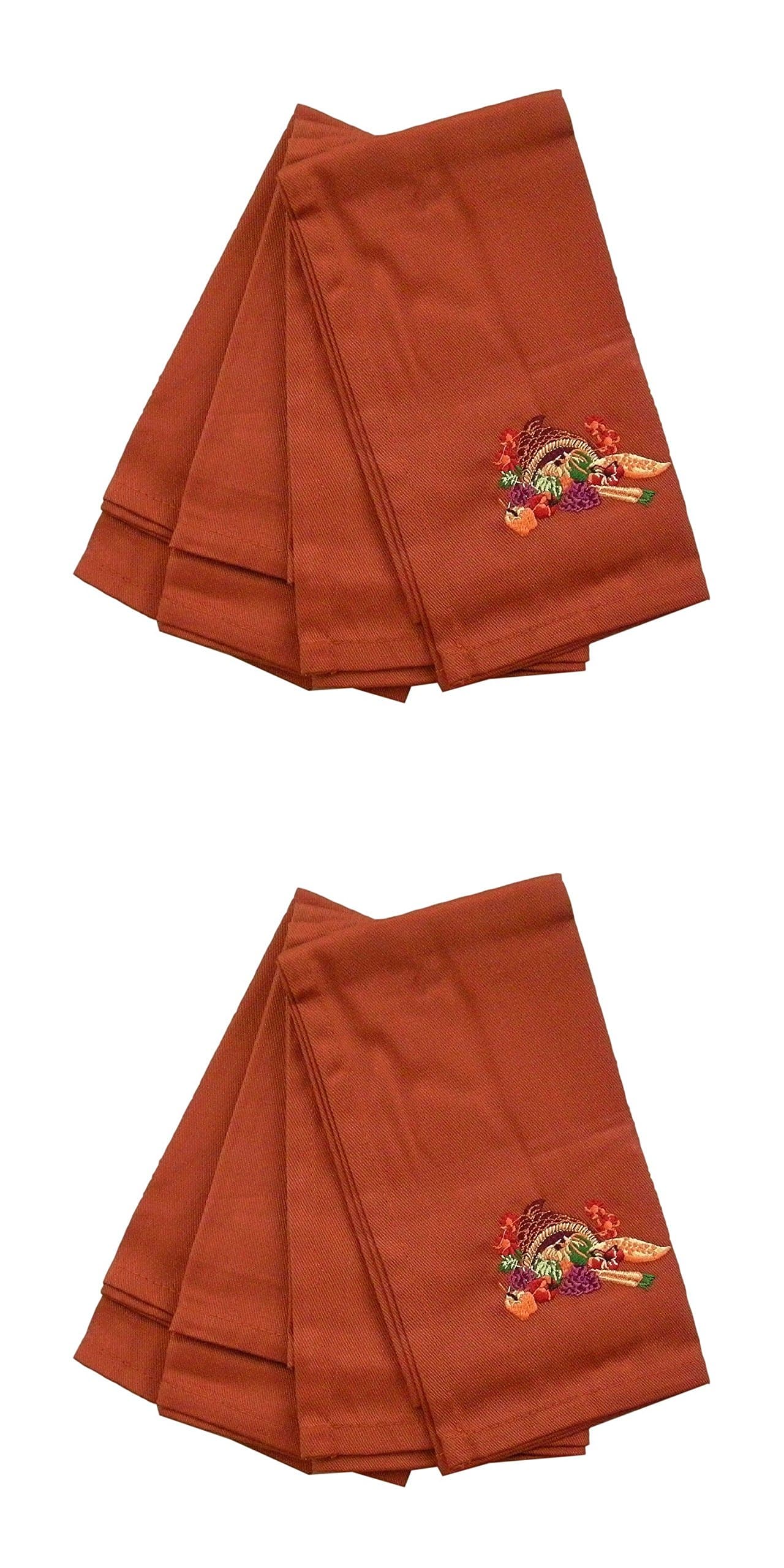 Embroidered Cornucopia Feast Harvest Thanksgiving Cloth Napkins (Set of 8)