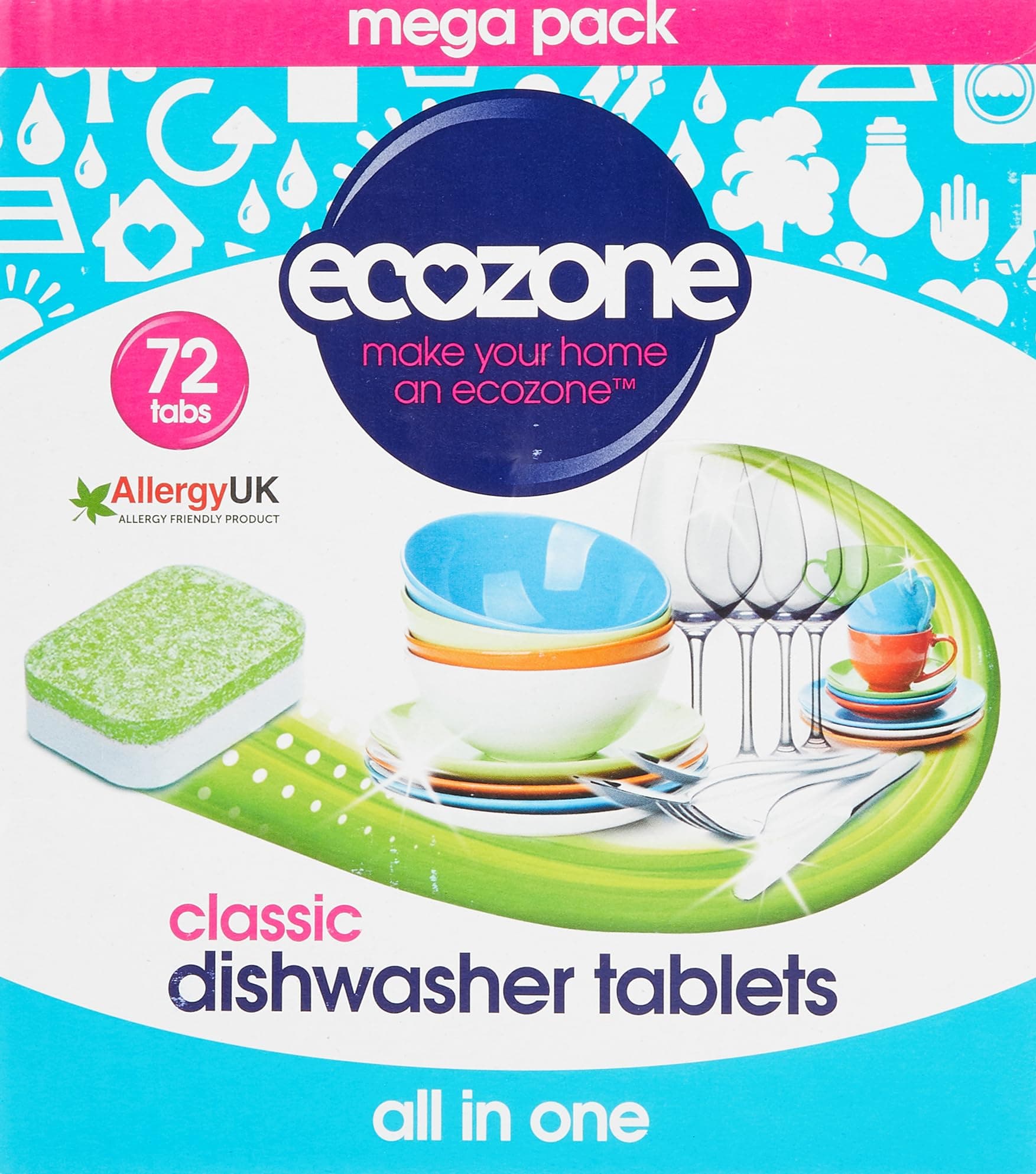 Classic All-In-One Dishwasher Tablets, Effective Cleaning Formula Cuts Through Grease & Grime, Natural Vegan & Non Toxic Tabs, Plant Based Plastic-Free, Leaves No Residue (Box of 72 Capsules)