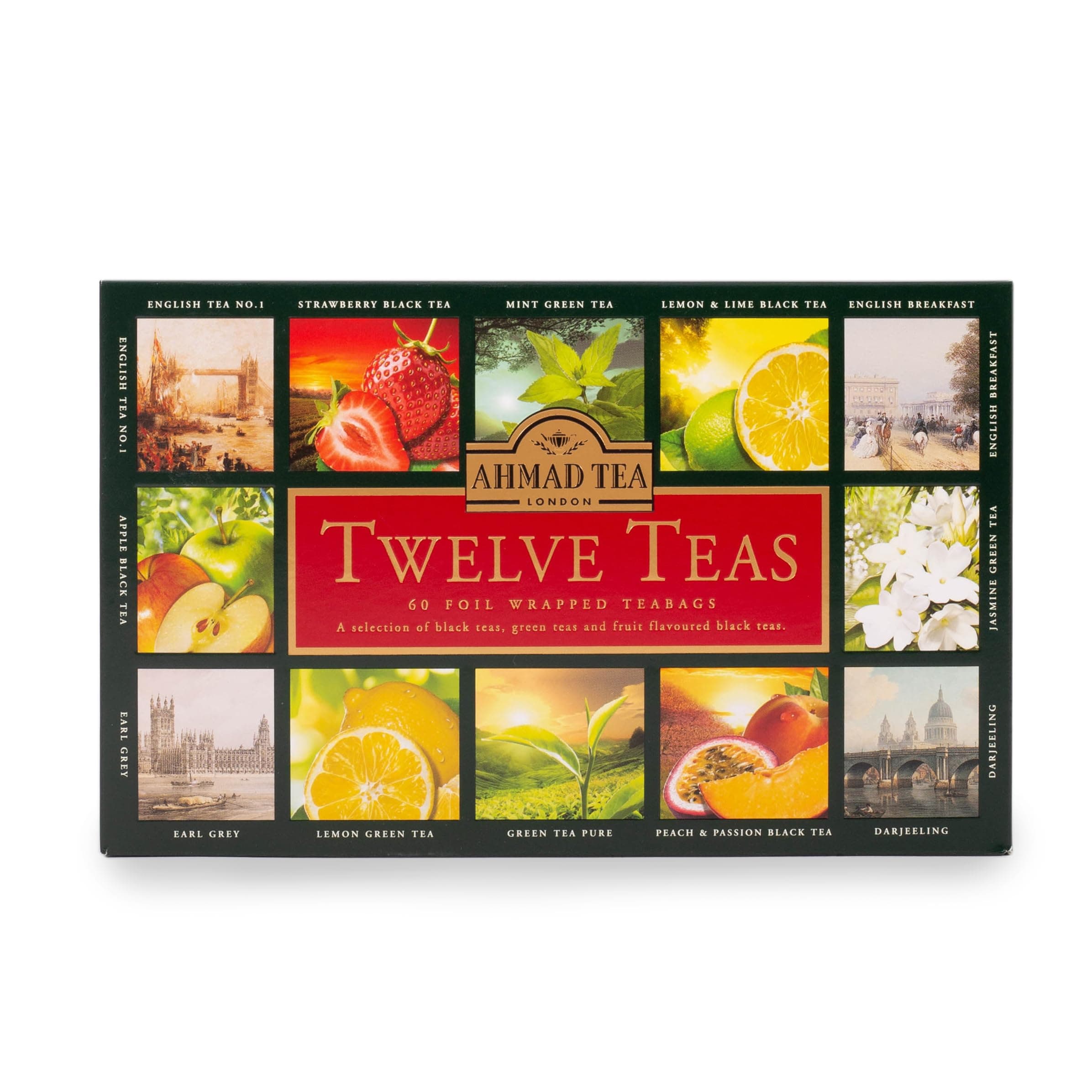 Gifts | Twelve Teas Selection Pack | Black teas, Green teas, Fruit teas | Perfect tea gift | 60 Teabag Sachets | 12 Flavours