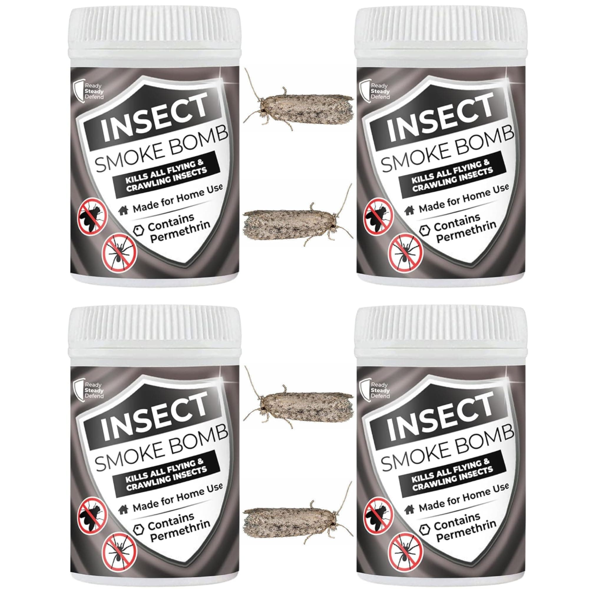 Moth Smoke Bombs (Pack of 4) 13.25% Permethrin - Maximum Strength Carpet Moth Killer, Quick & Efficient, Thorough Coverage, Essential for Moth Treatment, Clean & Non Staining