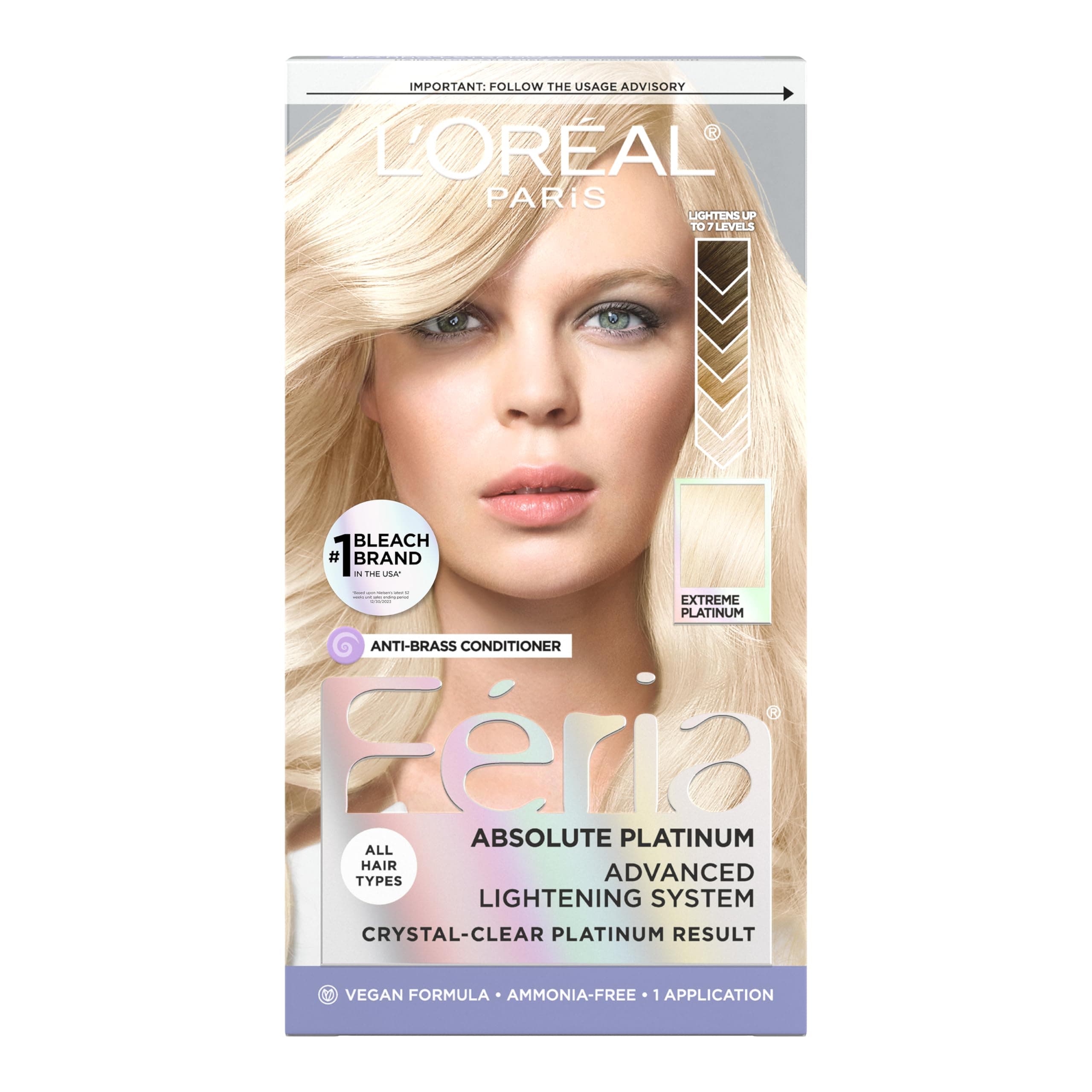 Feria Multi-Faceted Shimmering Permanent Hair Color, Extreme Platinum, Pack of 1 Hair Dye Kit