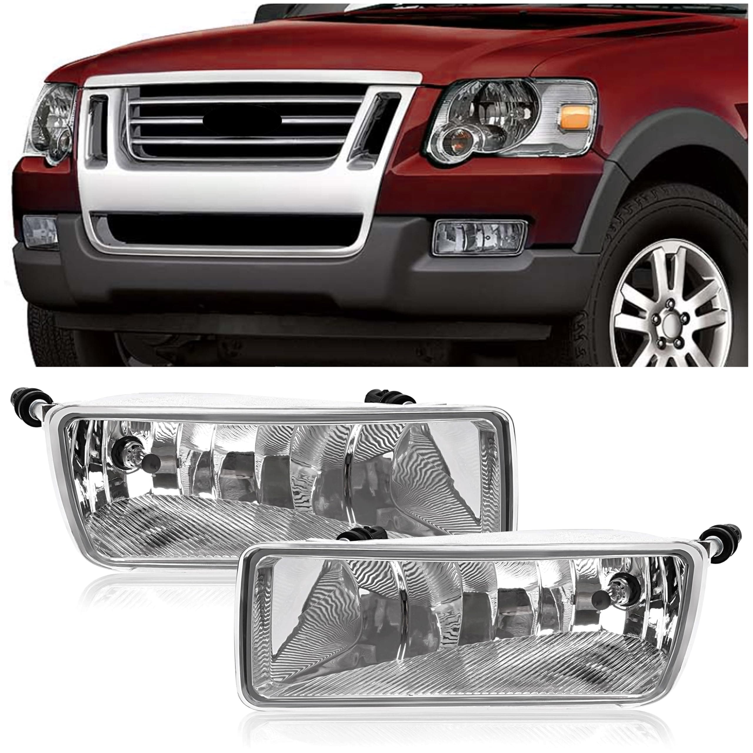 HECASA Fog Light Pair Compatible with 2006-2010 Ford Explorer/Explorer Sport Trac Halogen Fog Lamp w/Bulbs Replacement for FO2594100 FO2595100 6L2Z15201AA 6L2Z15200AA Clear Lens Left & Right
