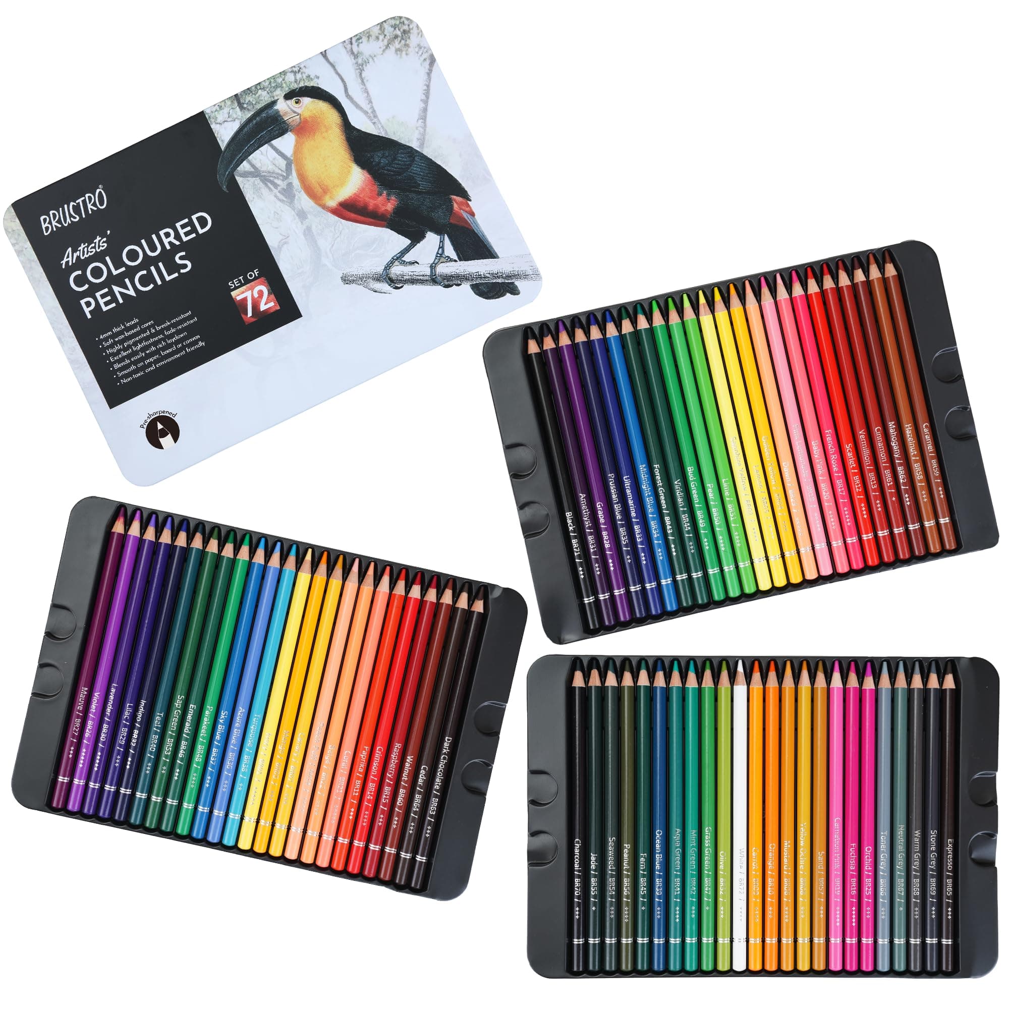 Artists Colour Pencil Set of 72-4mm Lead (in an Elegant tin Box).Vibrant Colours,Break Resistant,Highly Pigmented |Ideal for Drawing, Mandala, Shading, Portrait,DIY Art, Fine Art Students.
