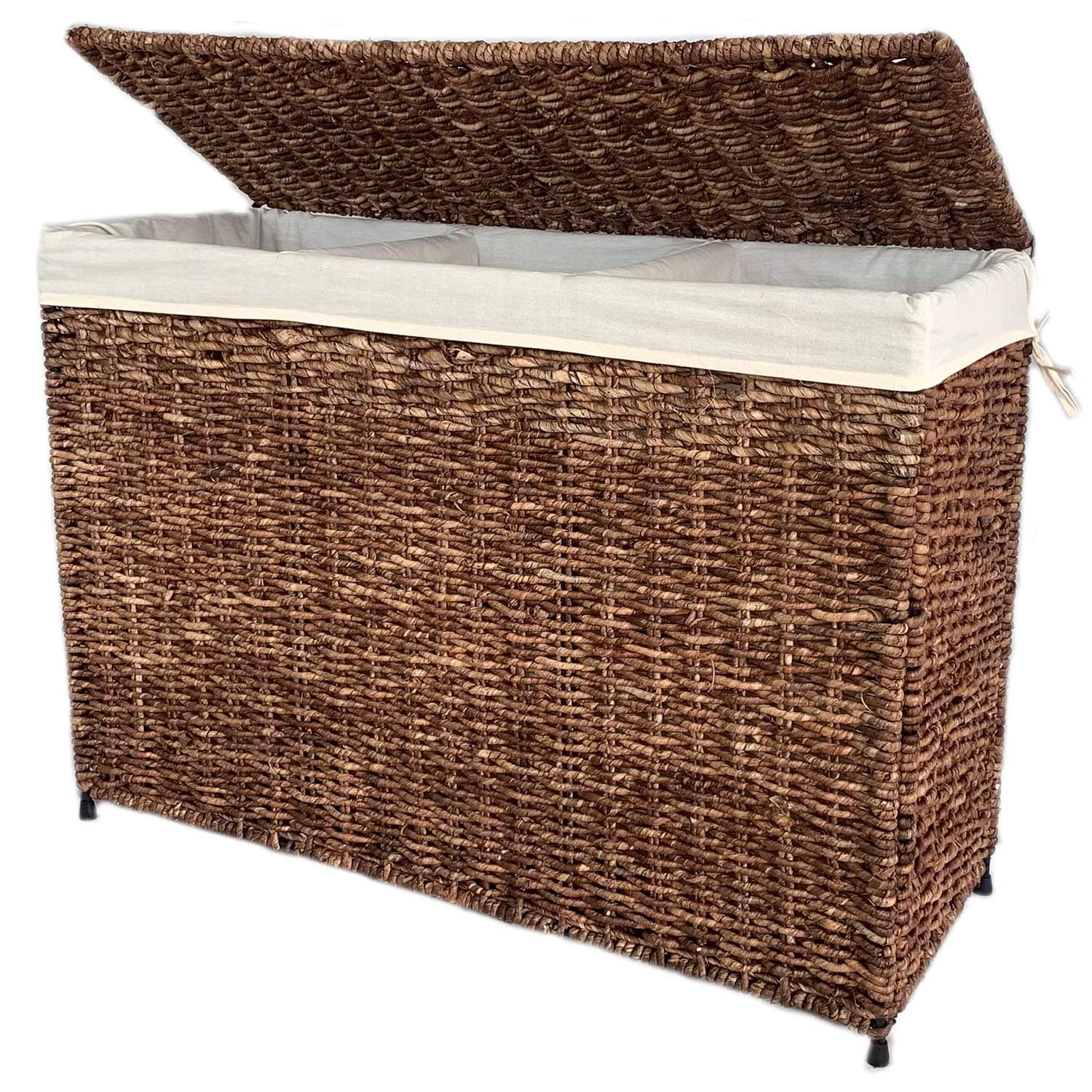 3-Section Woven Maize Hamper in Walnut Finish w Full Load Liner