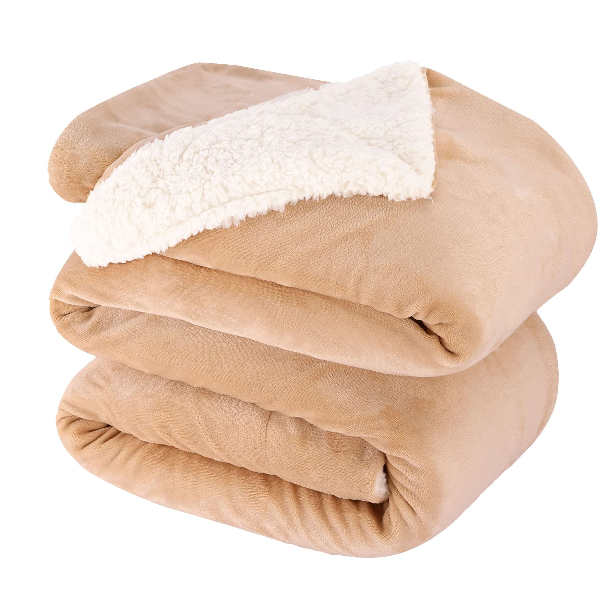 NANPIPER King Size Blanket Warm Sherpa, Soft Fleece Throw for Bed, Reversible Thick Fuzzy Microfiber for Winter (Beige,90x108 inches)