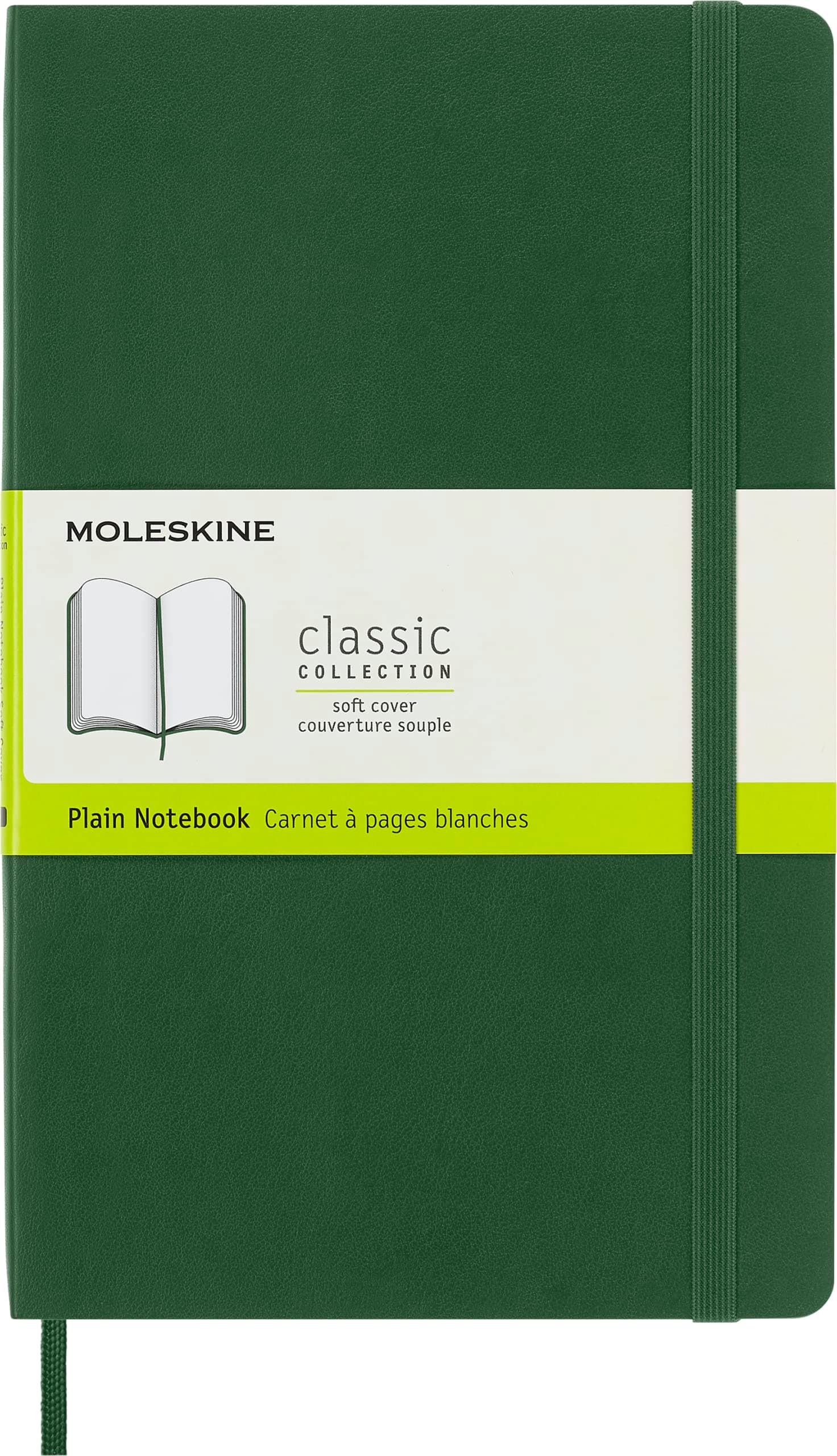 Classic Plain Paper Notebook, Soft Cover and Elastic Closure Journal, Color Myrtle Green, Size Large 13 x 21 A5- 192 Pages