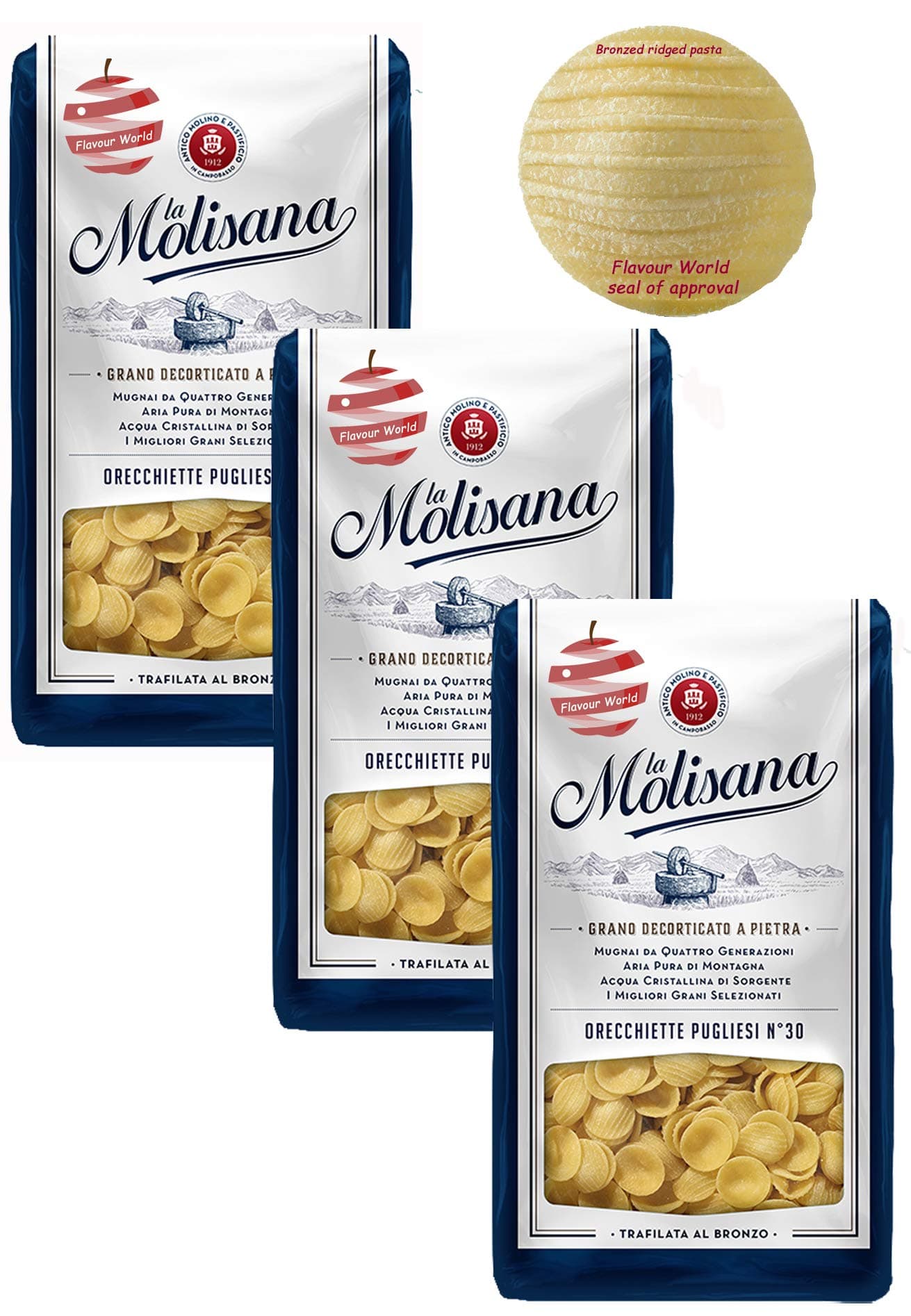 La Molisana Orecchiette Pugliesi No.30 Dried Pasta 1.5kg (3 x 500g)