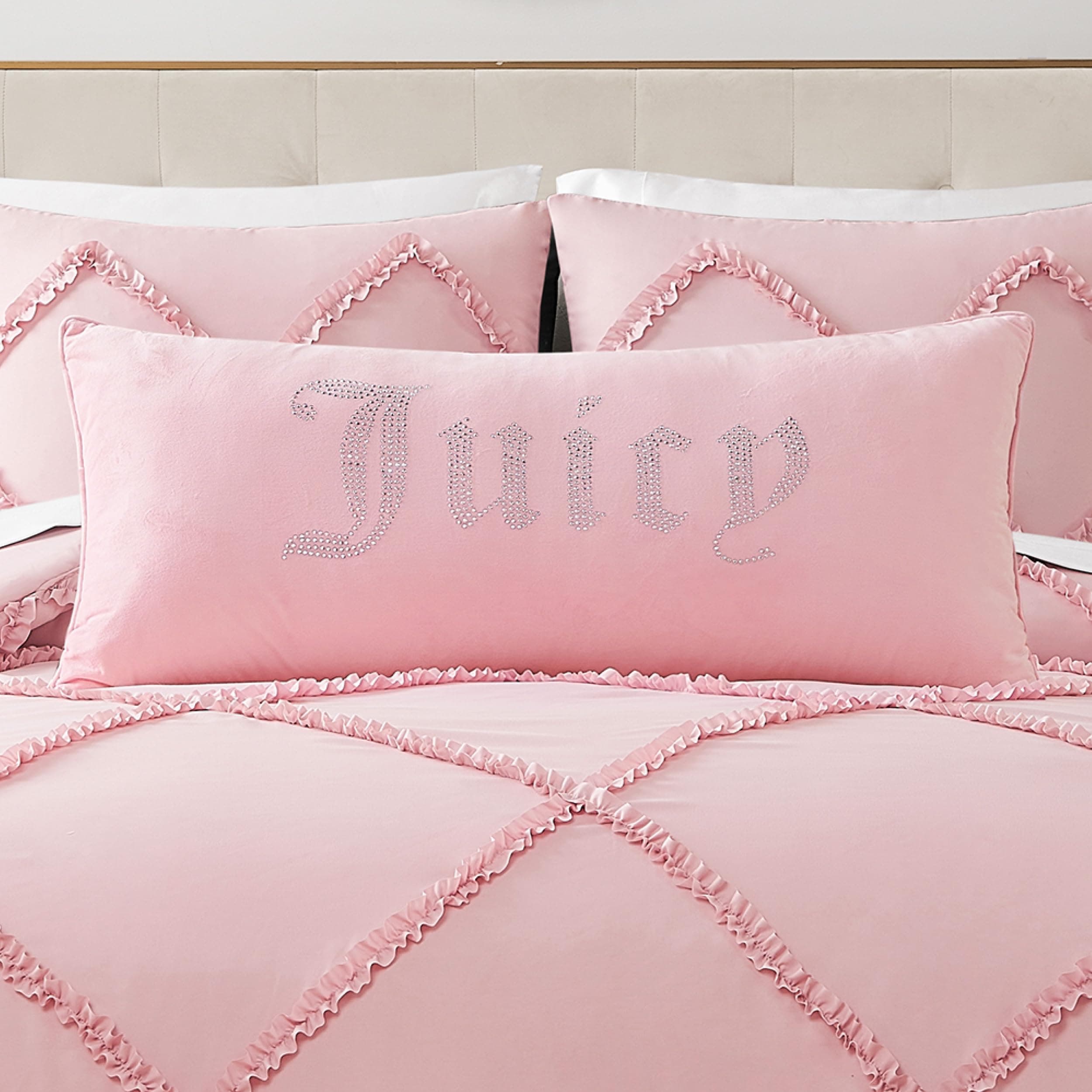 Juicy Couture Rectangle Decorative Accent, Premium Reversible Throw Pillow, Living Room and Bedroom Décor, 16"x36", Light Pink