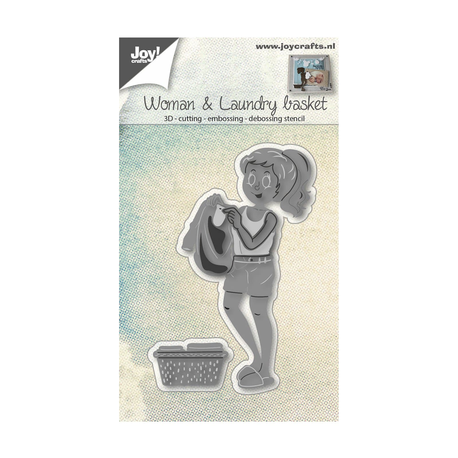Joy!Crafts Cutting-Embossing-Debossing Stencil 3D-Women and Laundry Basket, Metal, Silver, 4.7 x 8.7 x 0.02 cm