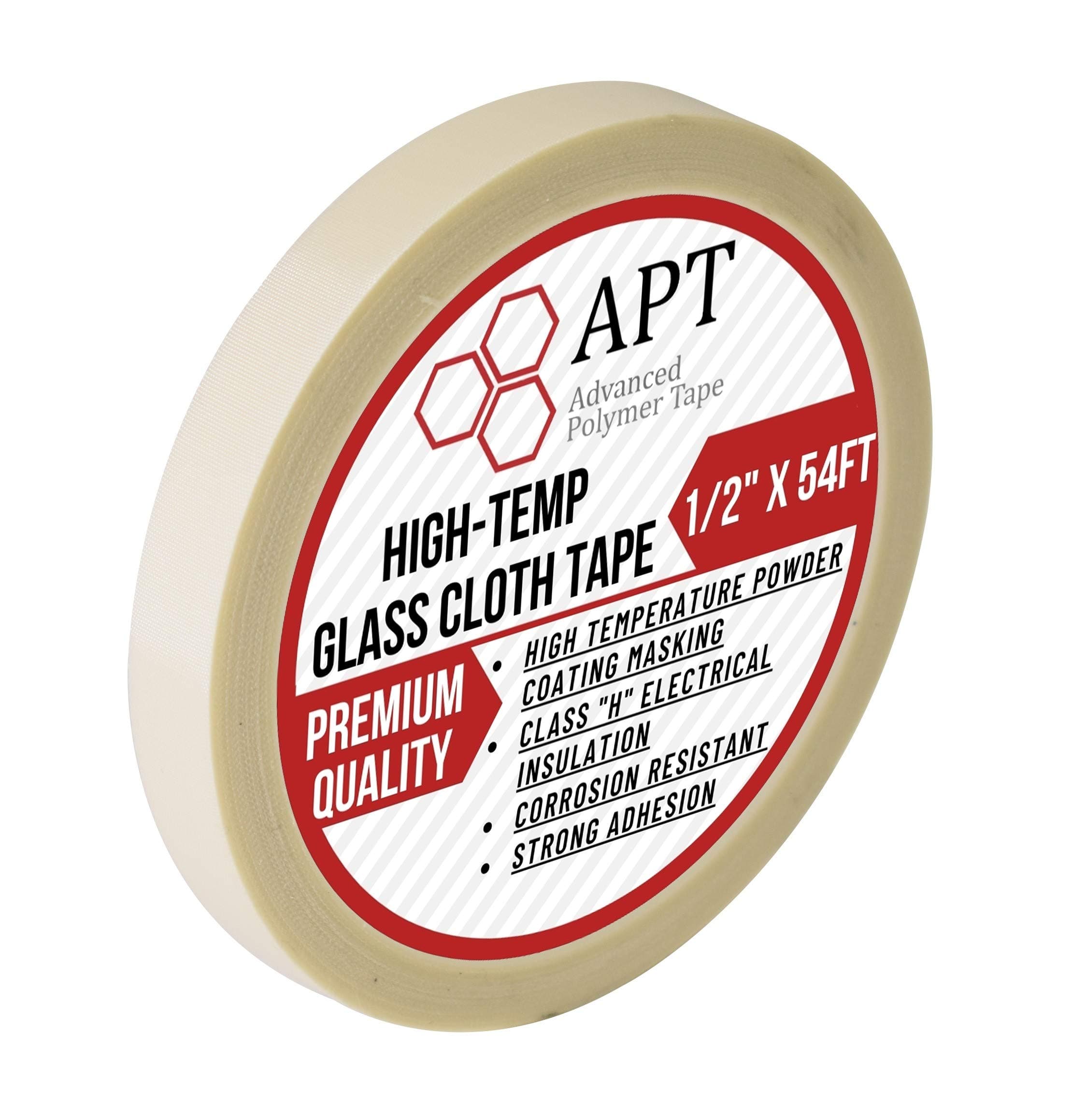 APT Glass Cloth Electrical Tape, High Temperature Masking Tape, 260°C. UL Listed, White Heat Resistant Tape. Ideal for Class H Electrical, Powder Coating, Sand Blasting (1/2" x 54Ft)