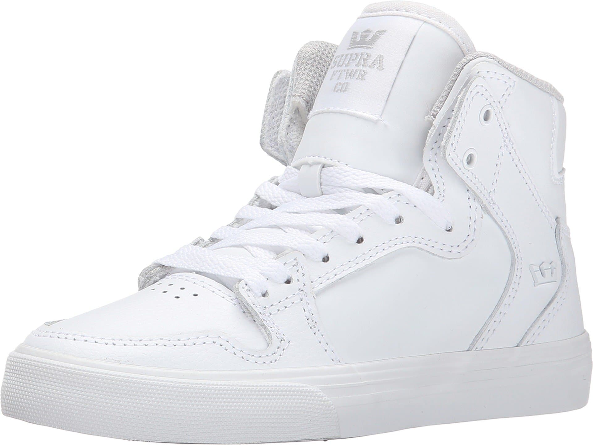 Supra Footwear - Kids Vaider High Top Skate Shoes, White/White, 12 M US Little Kid