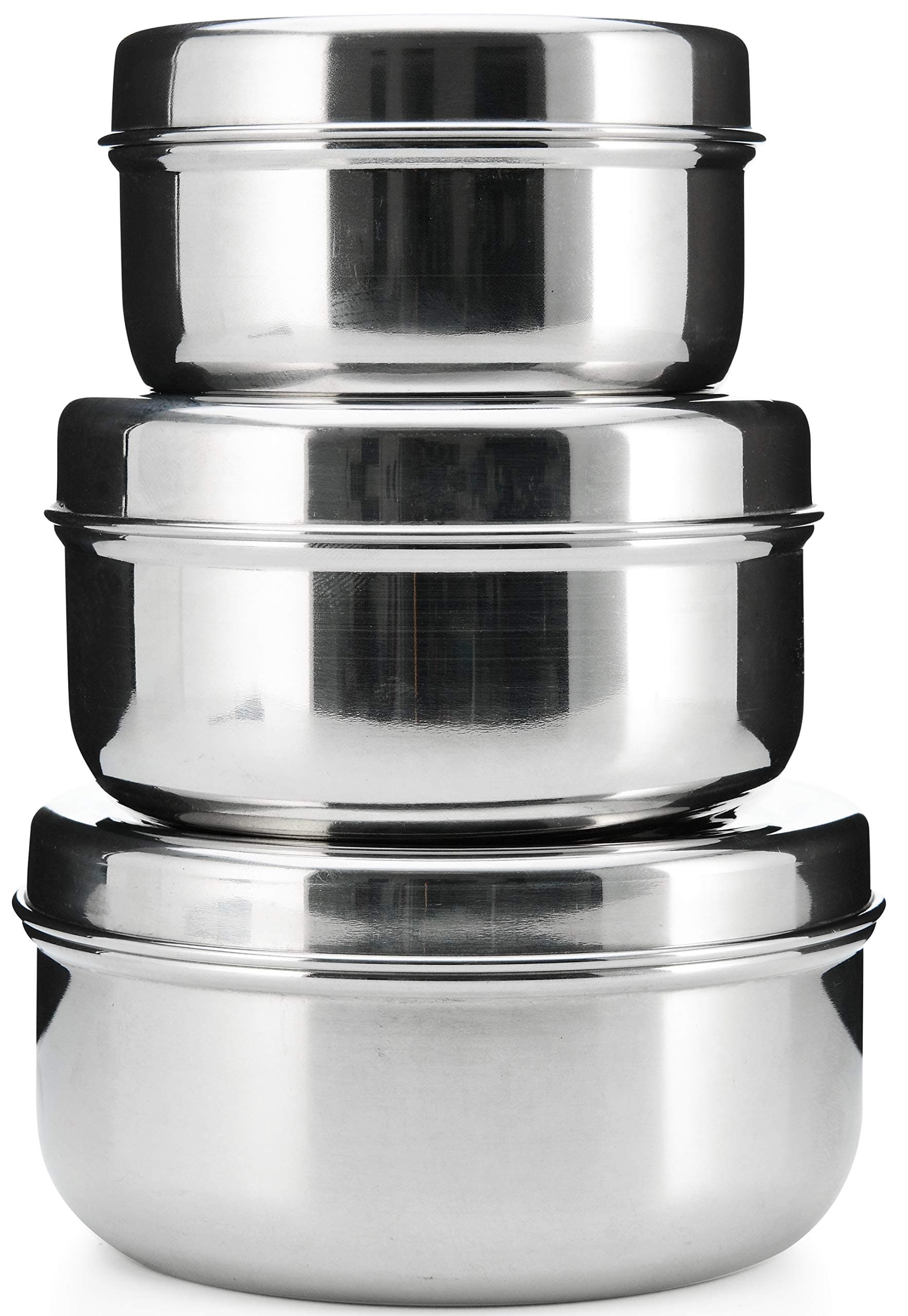 18/8 Stainless Steel pack of 3 nesting Lunch Box and food storage container set - Eco friendly, Dishwasher Safe, BPA free, Great for snacks or food storage (10 to 24 fl oz)
