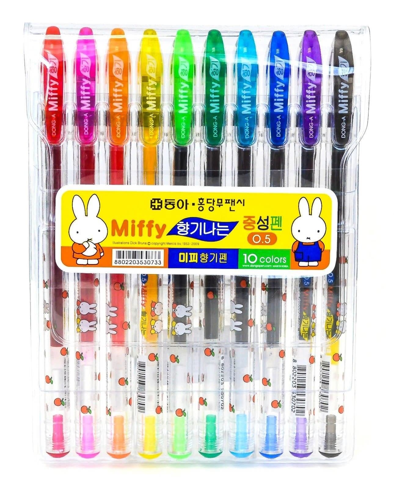 Dong-a Miffy Bunny Gel Ink Scented 0.5mm Rollerball Pens set of 10 Color