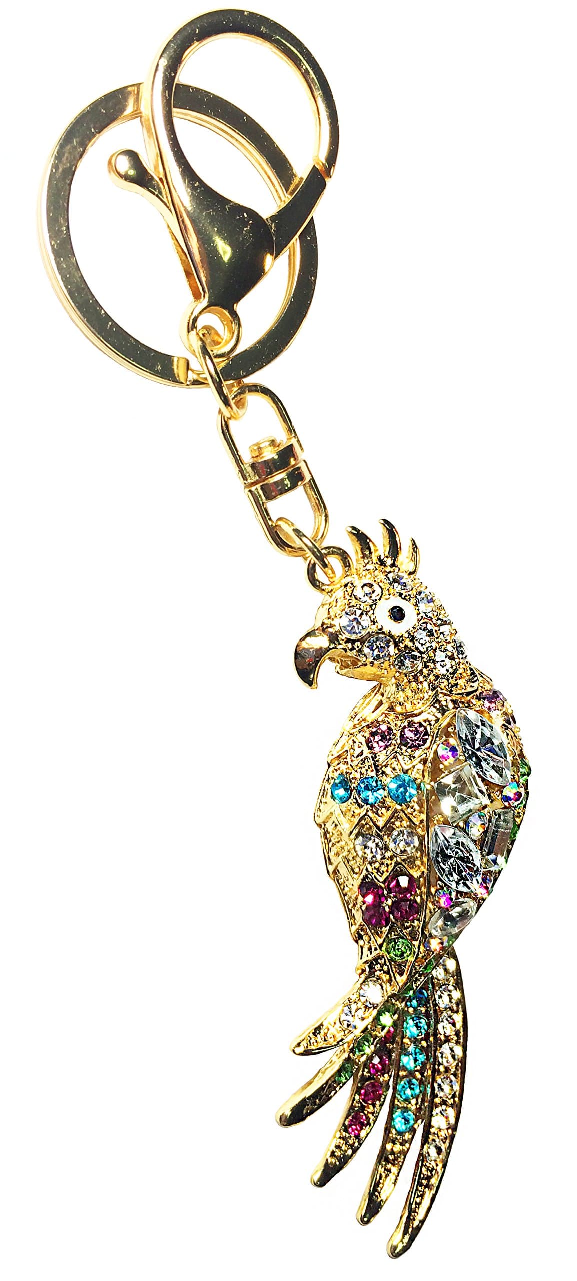 Women Metal Cute Cockatoo with Rhinestone Keychain (5.2 inch)