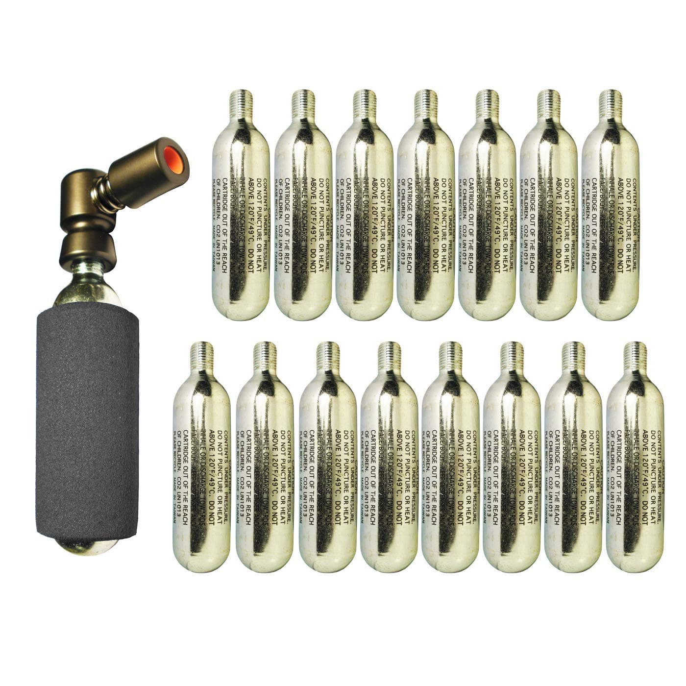 KRONYO Co2 pump 2in1 Presta & Schrader PUSH 'n GO Valve Compatible with 15 x CO2 Cartridges Included