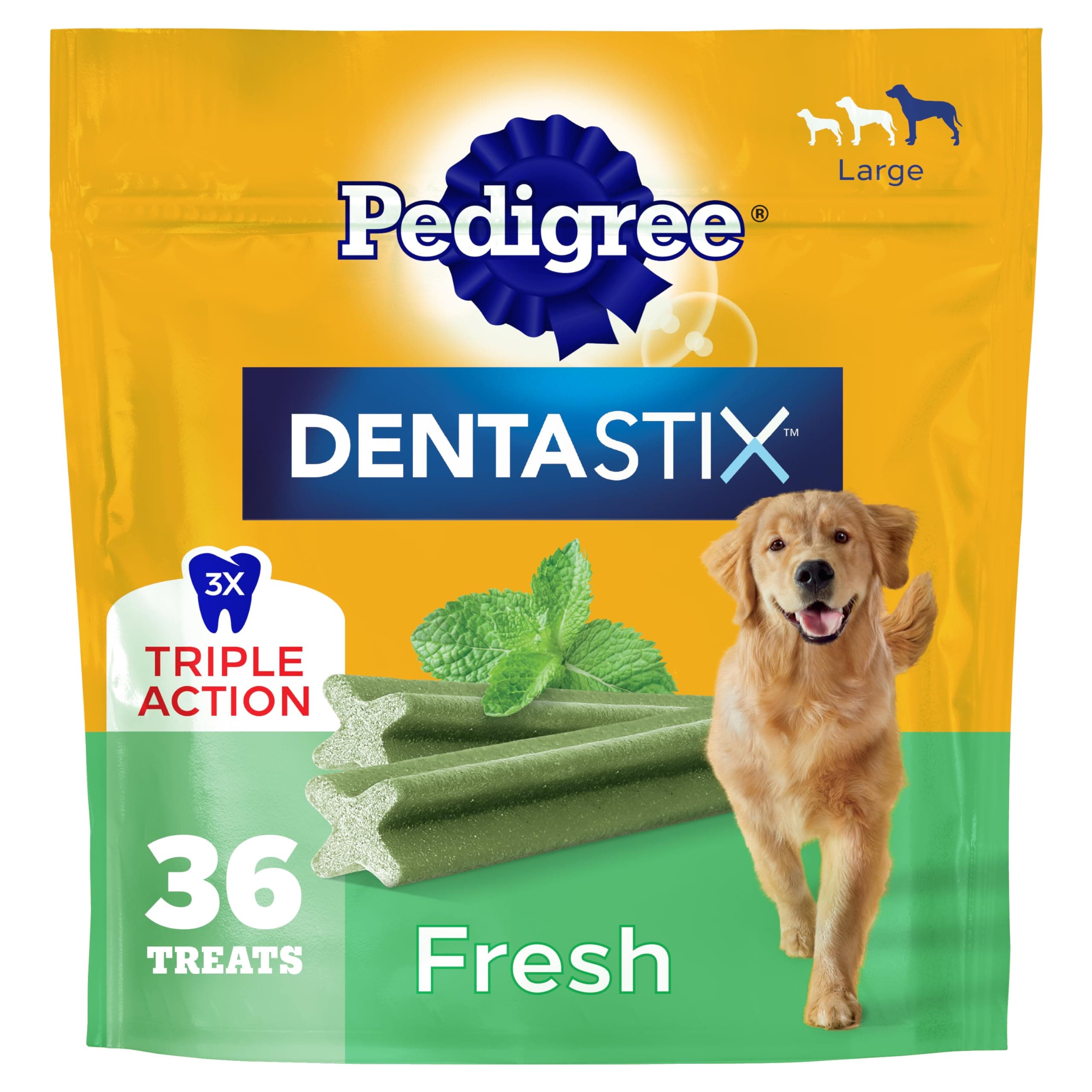 Pedigree Dentastix Dog Dental Treats, Large Breed Dog Treats, Fresh Flavor, 1.87 lb. Bag (36 Treats Total)