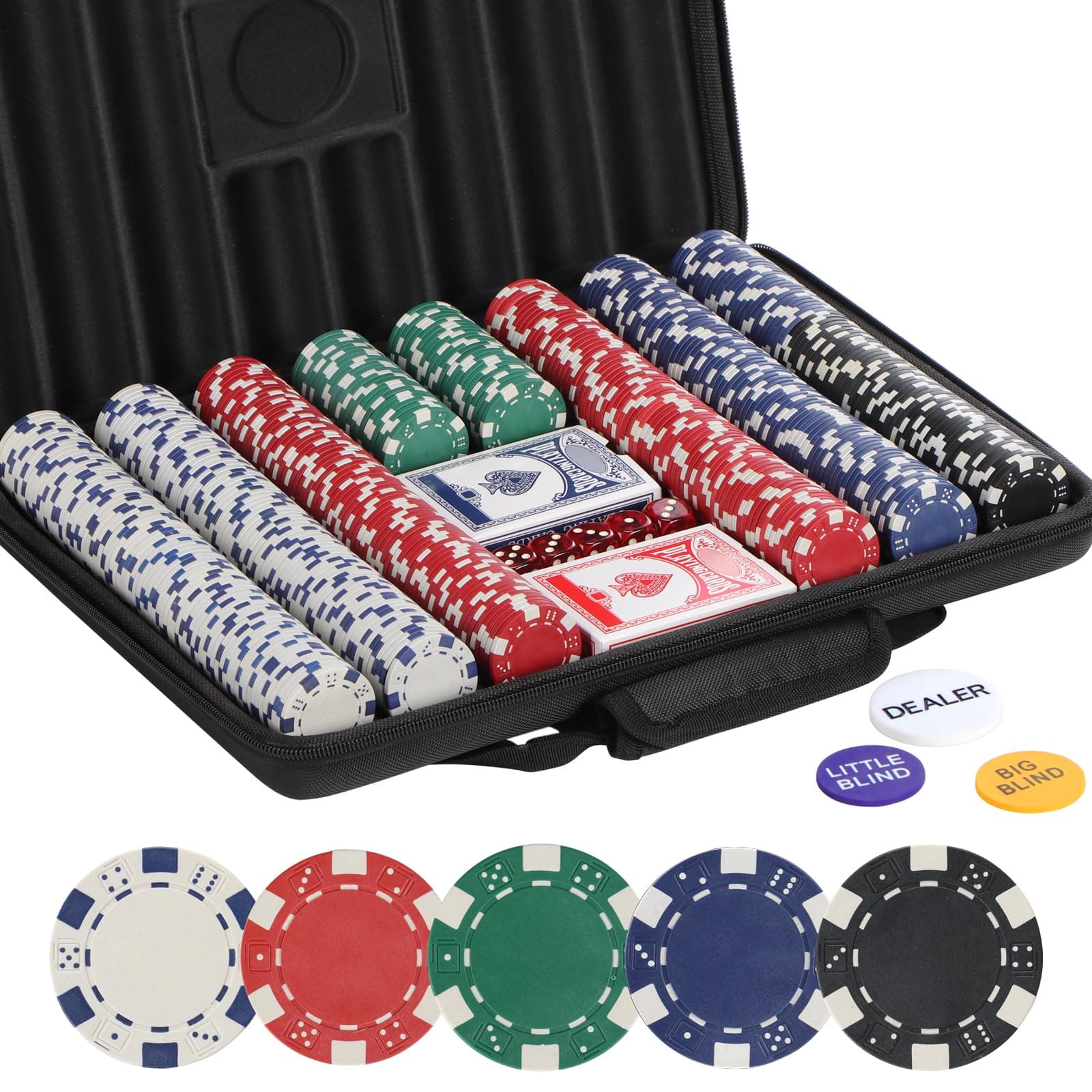 Poker Chips Set,500 Pcs Poker Chips for Texas Holdem ,Blackjack Poker Games,Pokeno Gambling Chips Kit Casino Chip for Texas Hold em,11.5g Clay Poker Set Briefcase,Black Jack Chips Set with Case