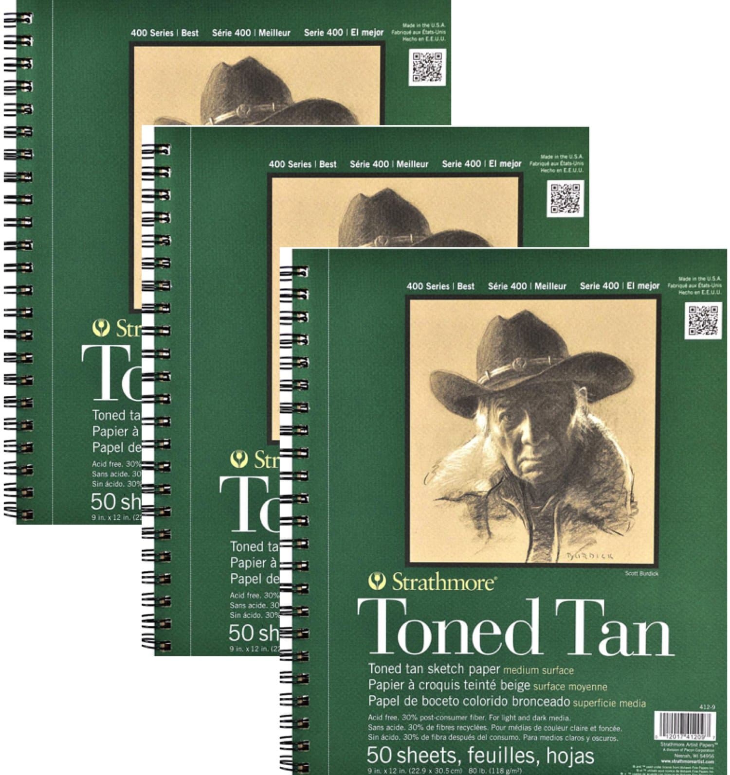 Strathmore 400 Series - Toned Tan - Sketch Pads - 9" x 12" - 3 pack Bundle - 50 Sheets Ea