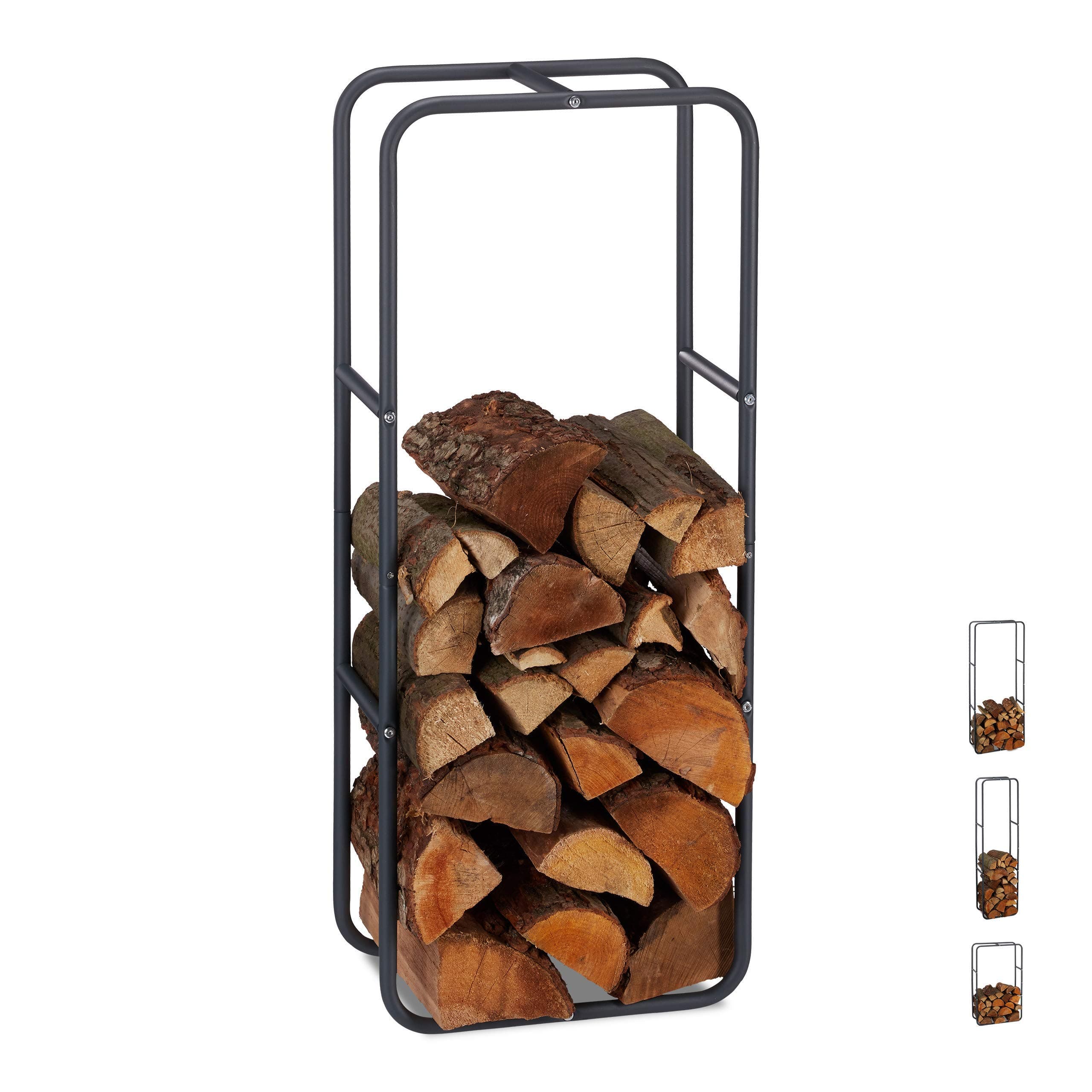 RelaxdaysFirewood Rack, Log Stacking Aid, Steel, for in-and Outdoor Use, Wood Pile Shelf, H x W 100 x 40 cm, Anthracite, 100 x 40 x 25 cm