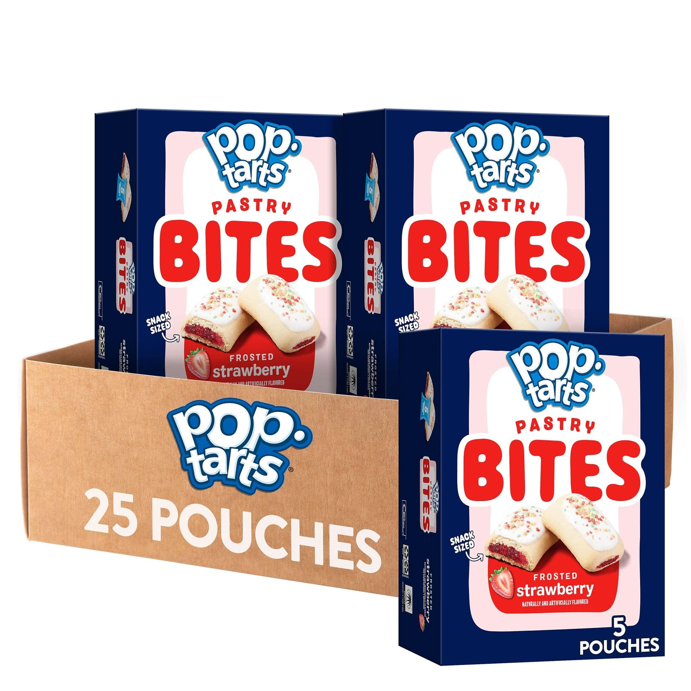 Baked Pastry Bites, Kids Snacks, School Lunch, Frosted Strawberry (5 Boxes, 25 Pouches)