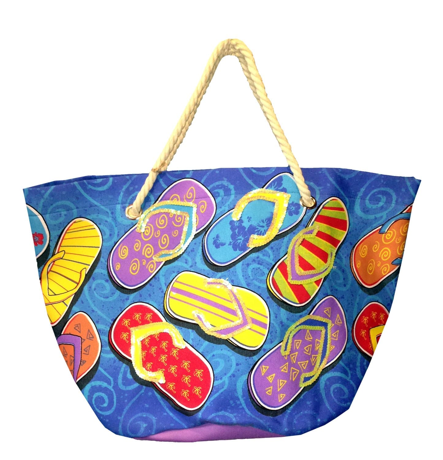 Oversize Flip Flops Canvas Beach Tote Bag - W24" D14" H15" (Yellow lining)