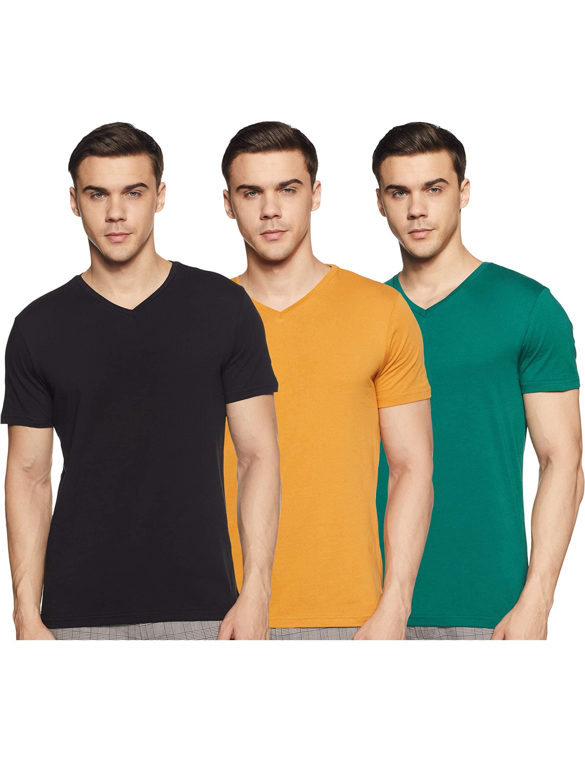 Amazon Brand - SymbolMen's Solid Cotton T Shirt | Plain | V Neck | Half Sleeve-Regular Fit | Combo Pack of 3 (Available in Plus Size)