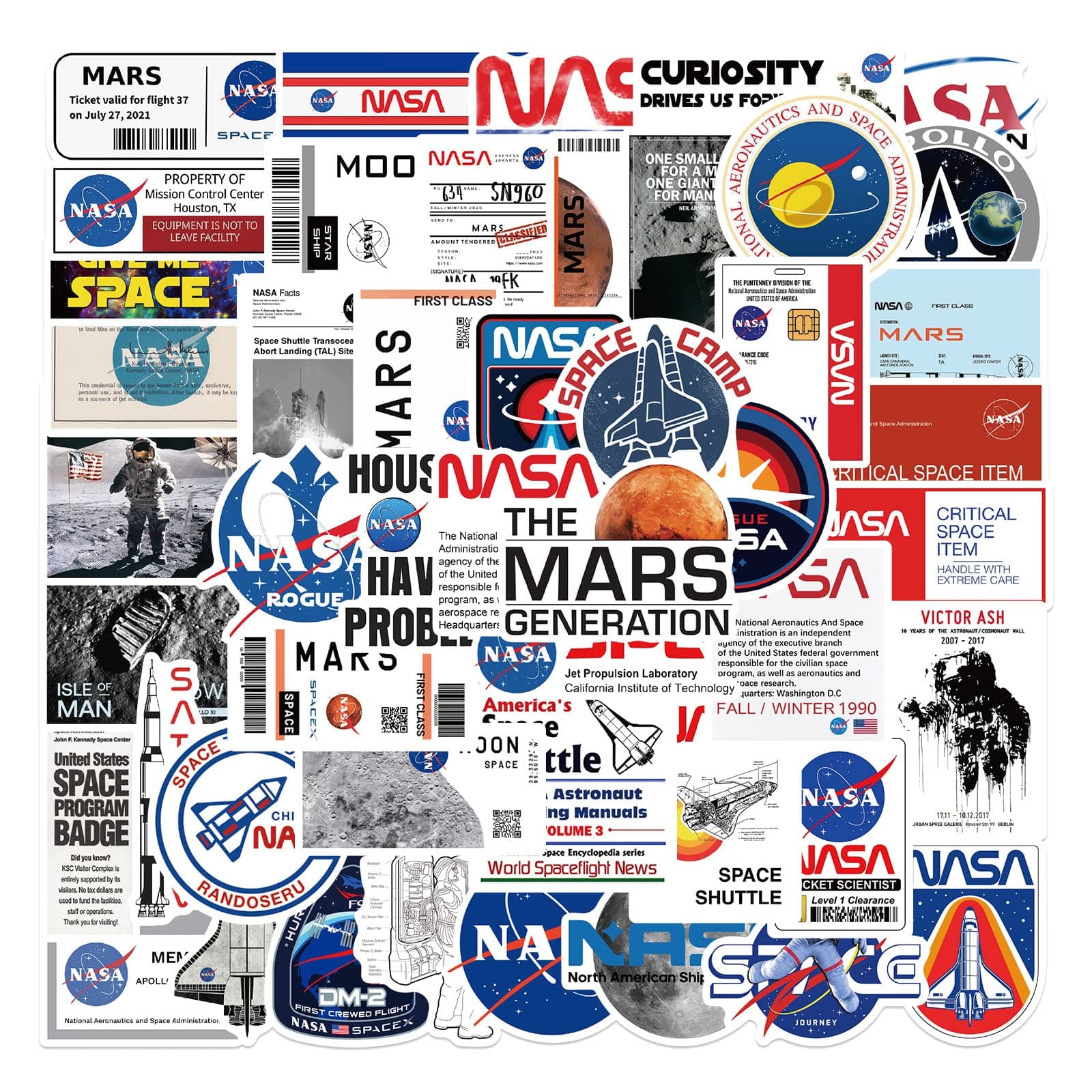 50 Pieces NASA Space Stickers for Kids, Cool Astronaut Waterproof Vinyl Decal for Kids Teens Boy Adult Laptop Skateboard Water Bottle Phone Case