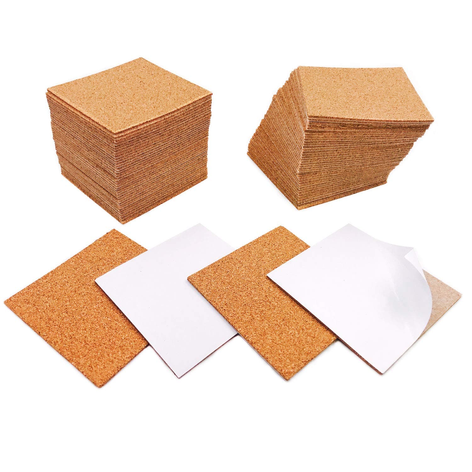 4"x4" Self-Adhesive Cork Sheets DIY Coaster Square Cork Coasters Premium Mini Wall Cork Tiles Ultra Strong Self Adhesive Backing(60 Pack)