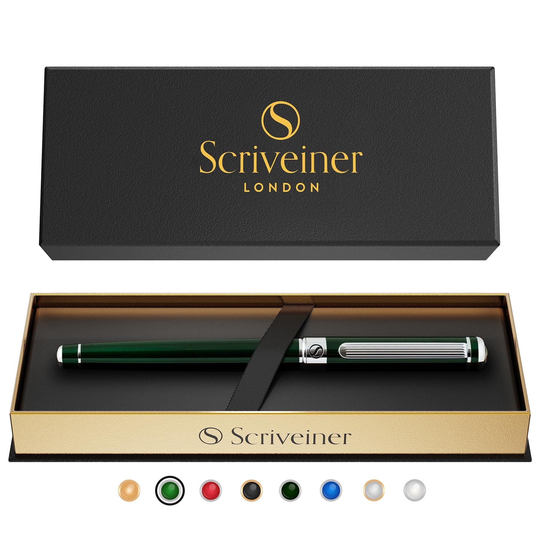 - British Racing Green Rollerball - Stunning Luxury Pen With Chrome Finish, Schmidt Ink Refill, Best Roller Ball Pen Gift Set for Men & Women, Professional, Executive Office, Nice Pens