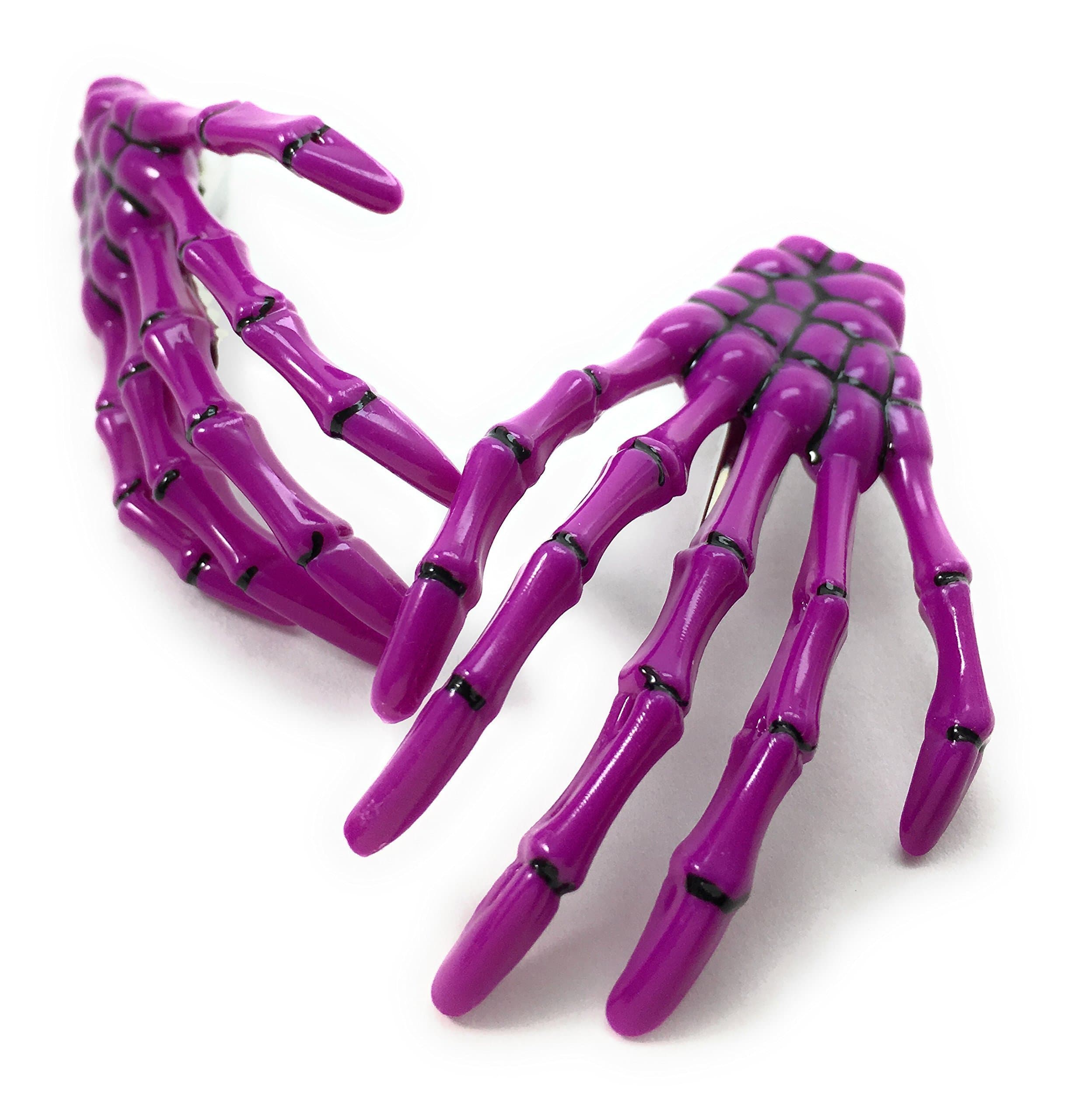 Skeleton Hand Hair Clips - Cute Creepy Scary and Spooky Japanese Pastel Goth Punk Psychobilly Costume Cosplay Accessory - Guaranteed to Give You Chills - (1 pair)(Purple)