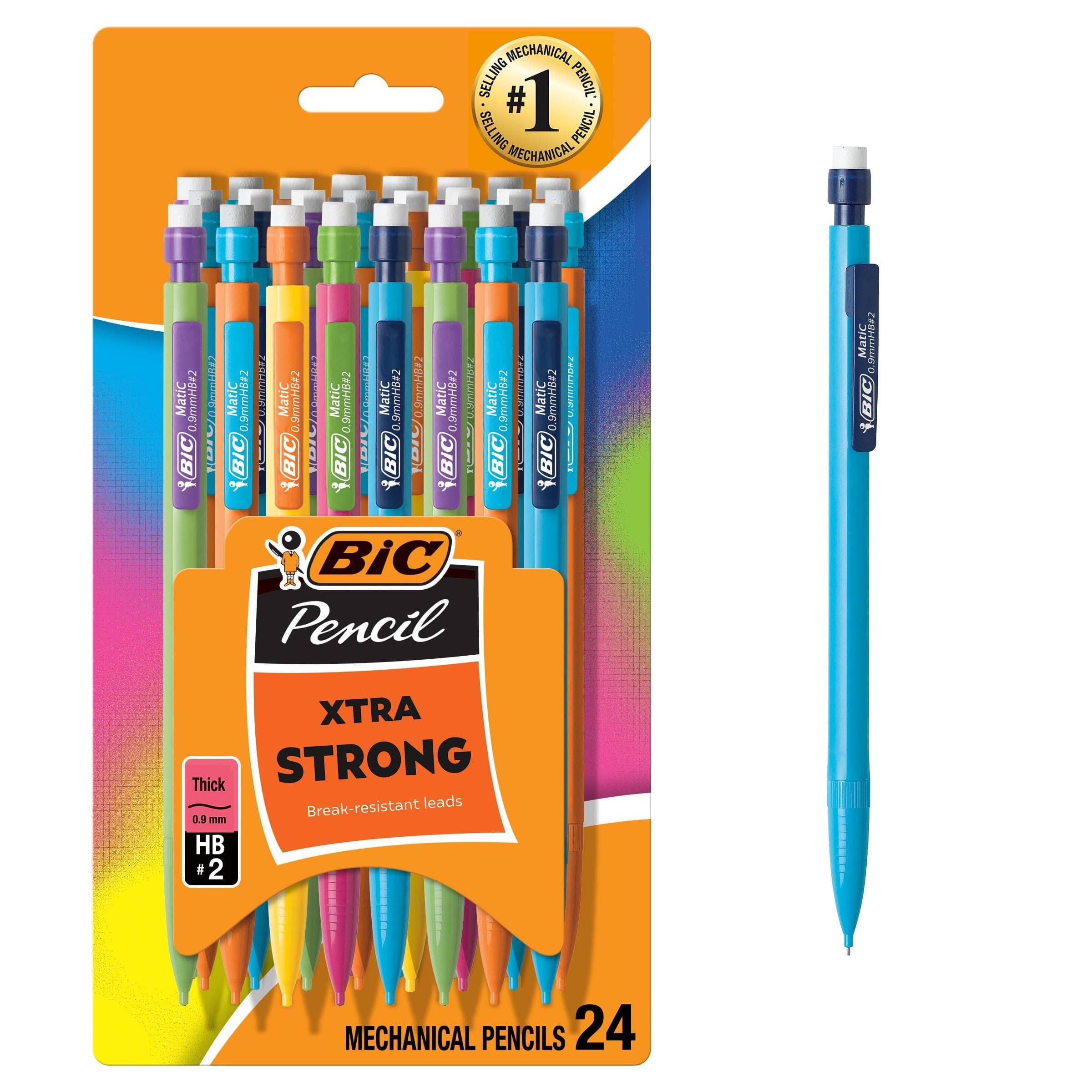 BIC Xtra Strong Mechanical Pencils with Erasers, Thick Point (0.9mm), 24-Count, Mechanical Pencils for School or Office Supplies