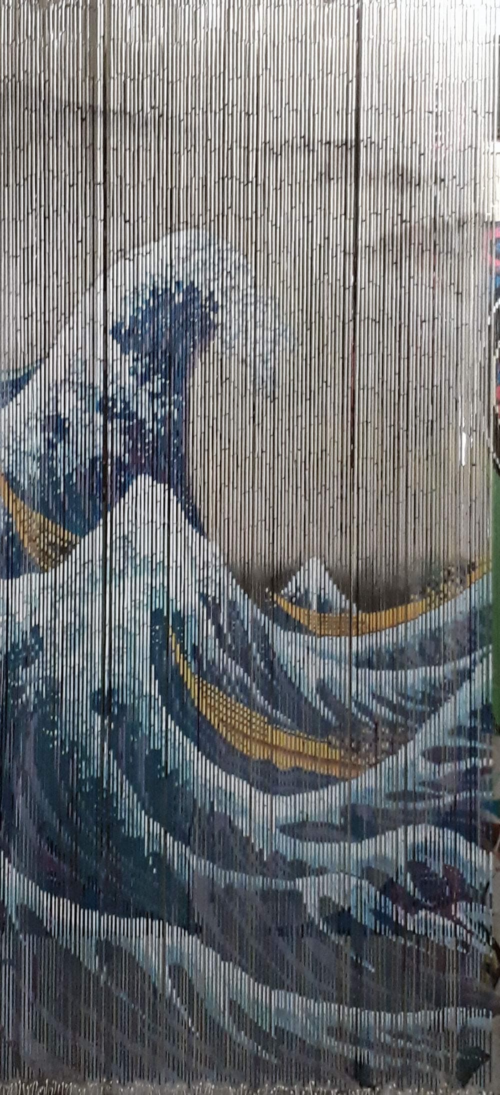 MGP Kanagawa Wave Print Beaded Bamboo Curtain, 125 Strands, 36" W x 78" L