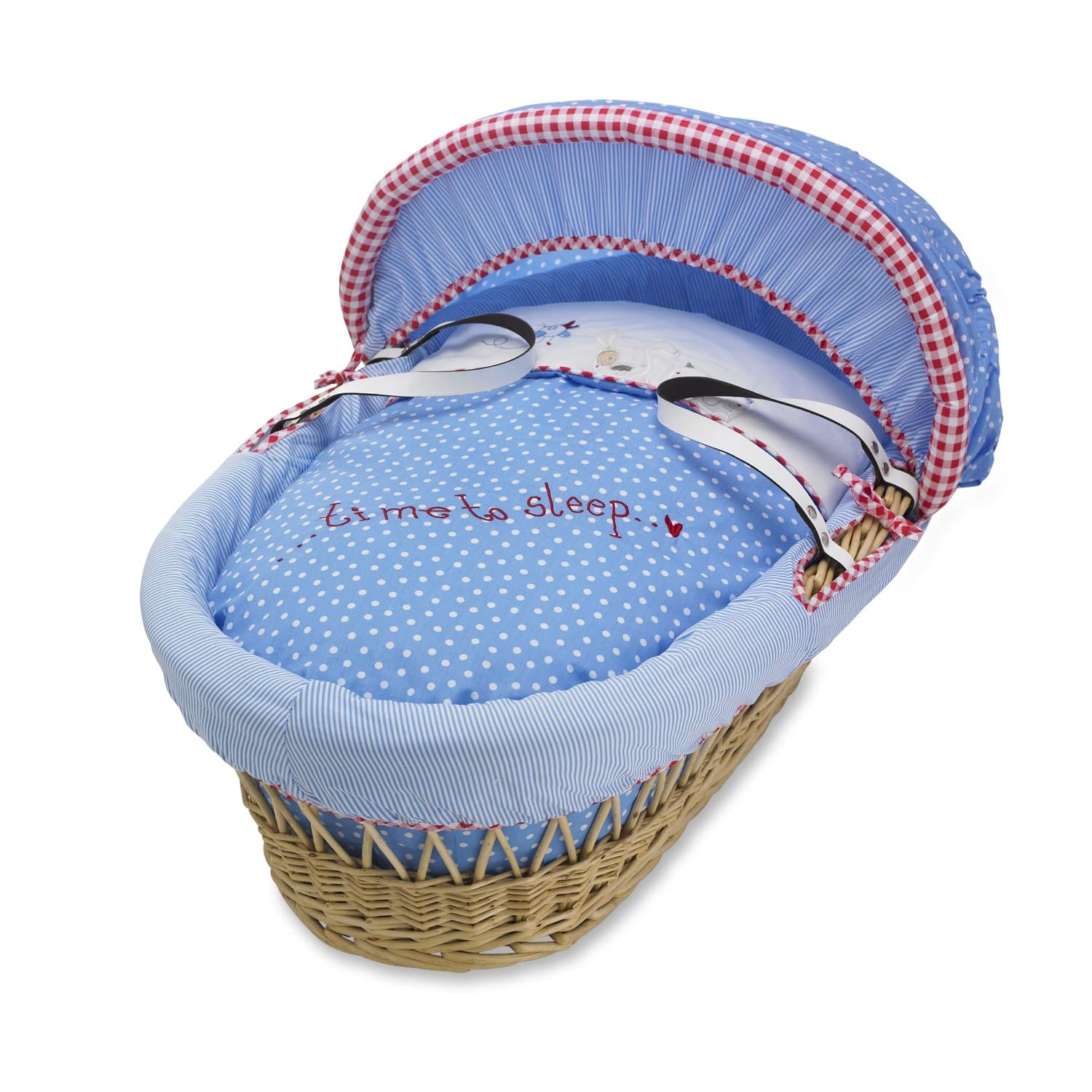 Izziwotnot Petit Henri on Natural Wicker Moses Basket