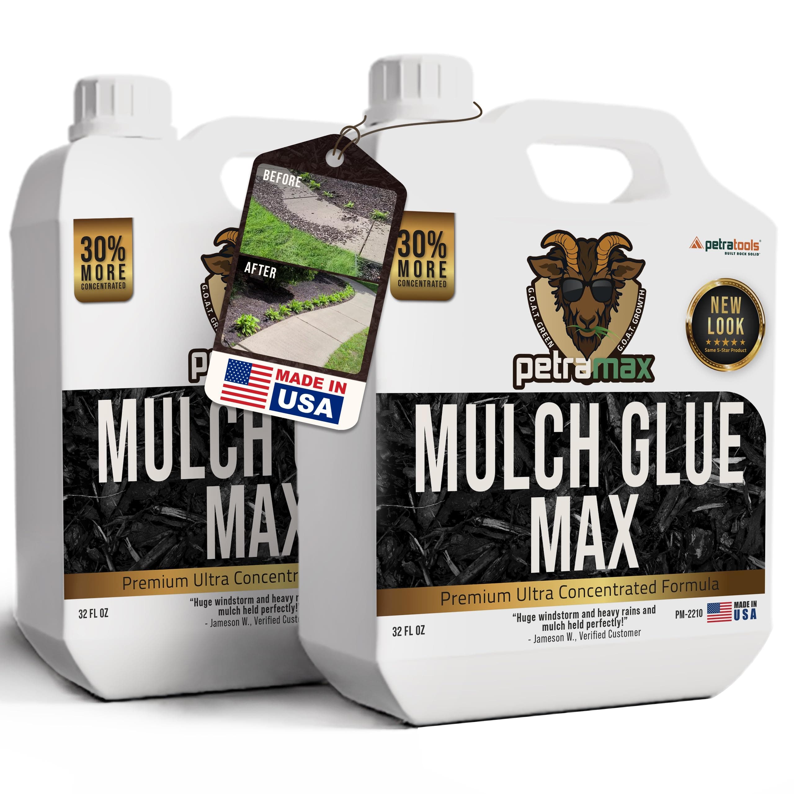 PetraMax Mulch Glue for Landscaping Rocks Max Concentrate, Non-Toxic Pea Gravel Binder, Mulch and Rock Glue for Landscaping, Landscape Rock and Gravel Stabilizer - Dries Clear Fast Dry (Max, 32oz x2)