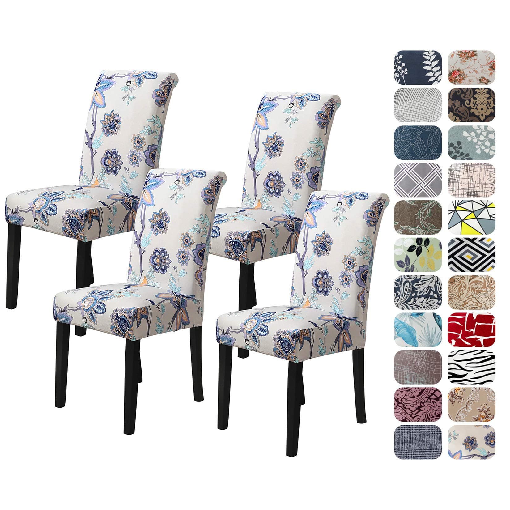 Howhic Chair Covers for Dining Room with Printed Patterns, Easy Slip-on Stretchy Dining Room Chair Covers Set of 4, Washable Dining Chair Covers, Great Decor for Home Party Banquet (4pcs)