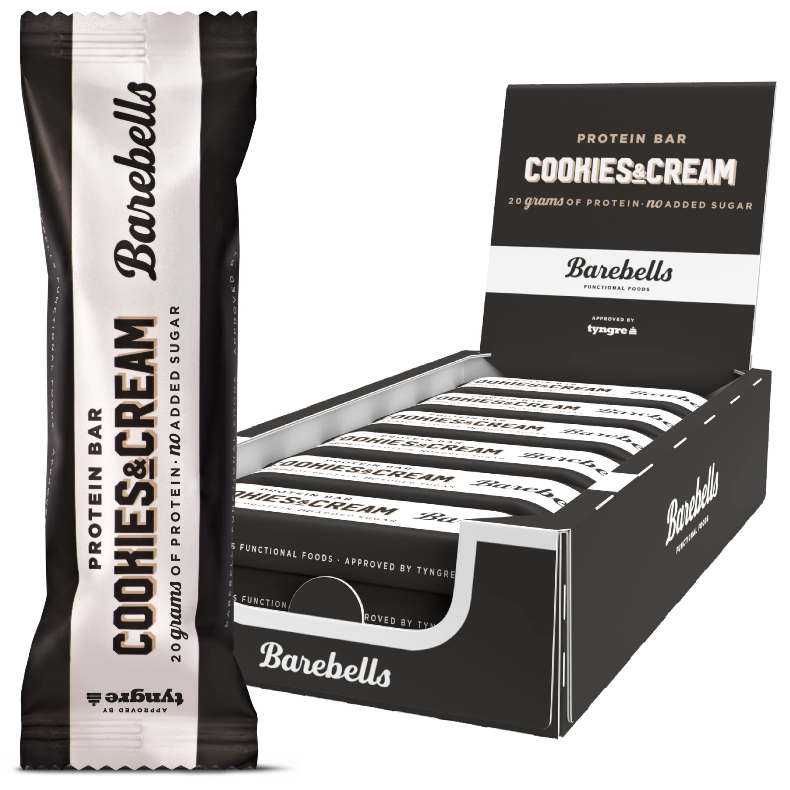 Barebells Cookies & Cream High Protein and Low Carb Bar - 12 x 55g (1,94 oz) Low Sugar Snack Protein Bar with 20g protein