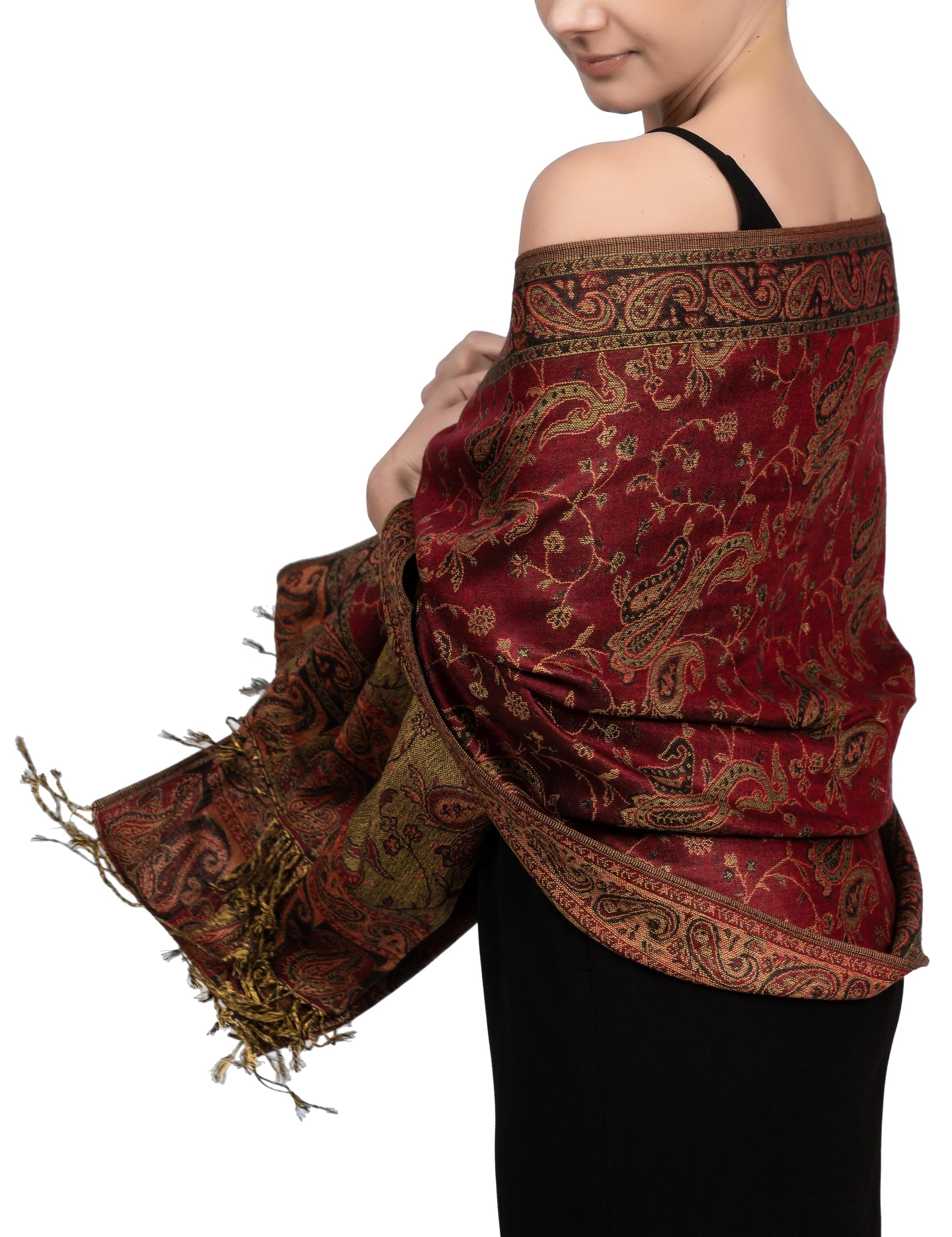 Reversible Paisley Pashmina Rave Scarf – Exotic Indian Shawls and Wraps for Evening Dresses, Festivals, All Seasons