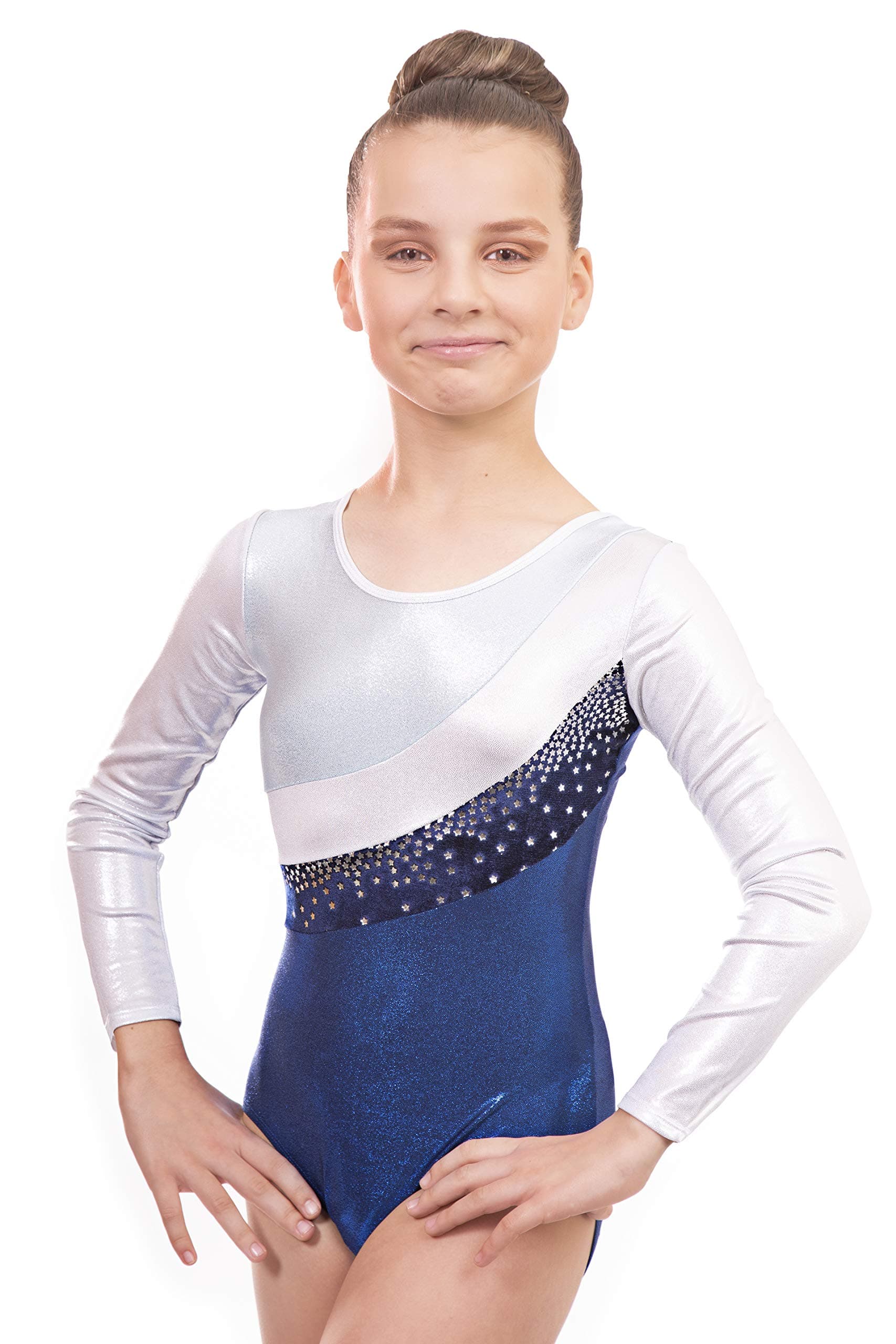 Vincenza DancewearGymnastics Leotards for Girls Deluxe Jazmin Blue Long Sleeve