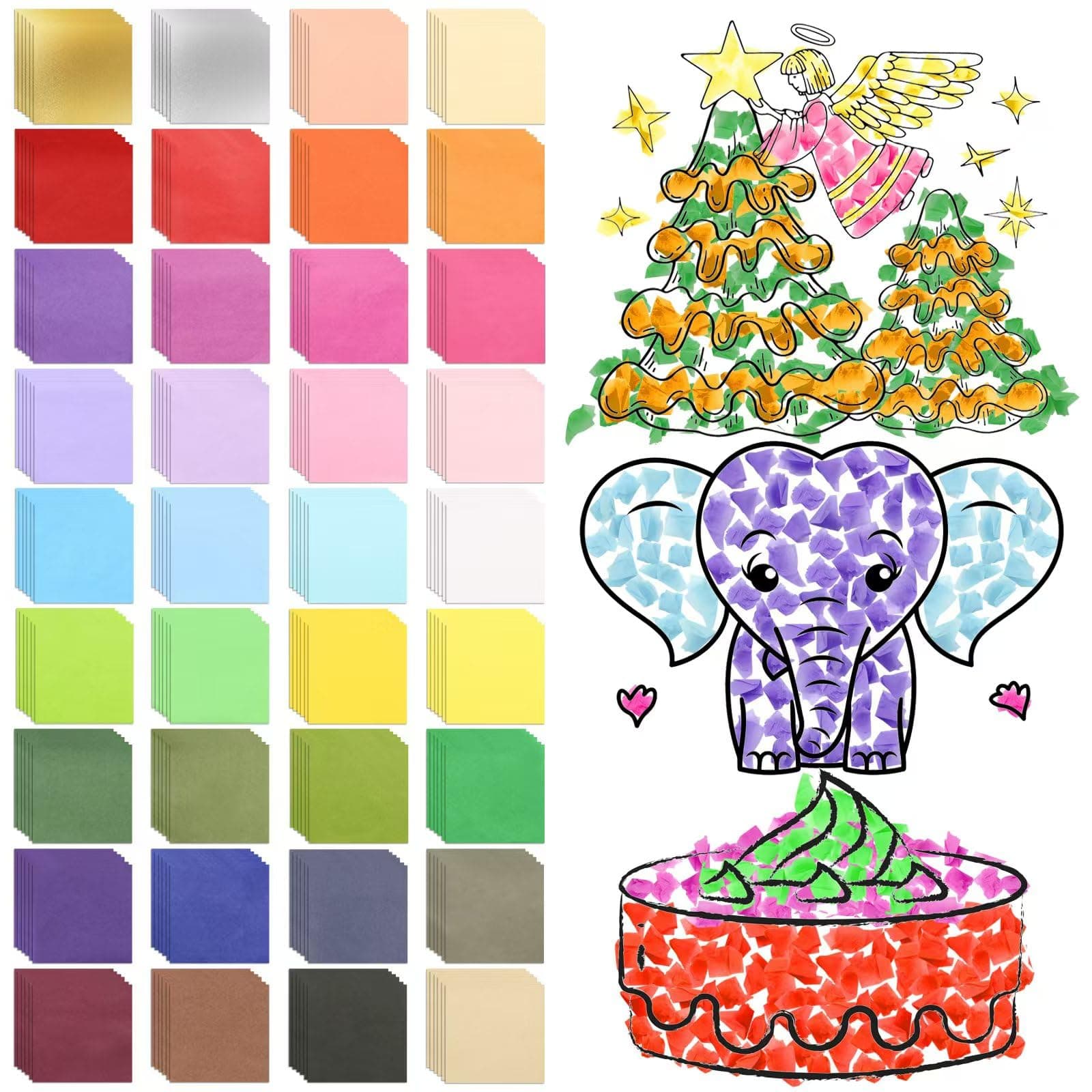 Jyongmer 10800 Pcs 1 Inch Tissue Paper Squares, 36 Color Assorted Rainbow Tissue Paper for Crafts, Scrapbooking, Art Projects, Decoupage, Collage