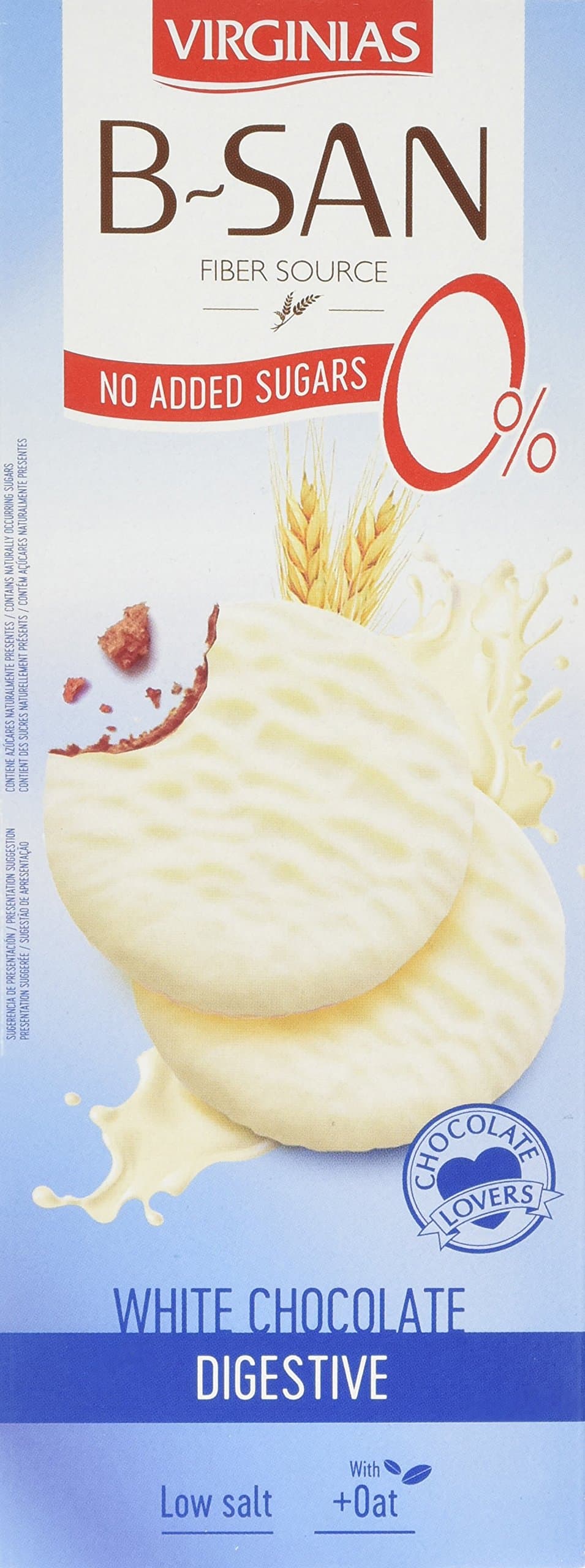 Virginias No Added Sugar White Chocolate Digestive Biscuits, 120 g, Pack of 4