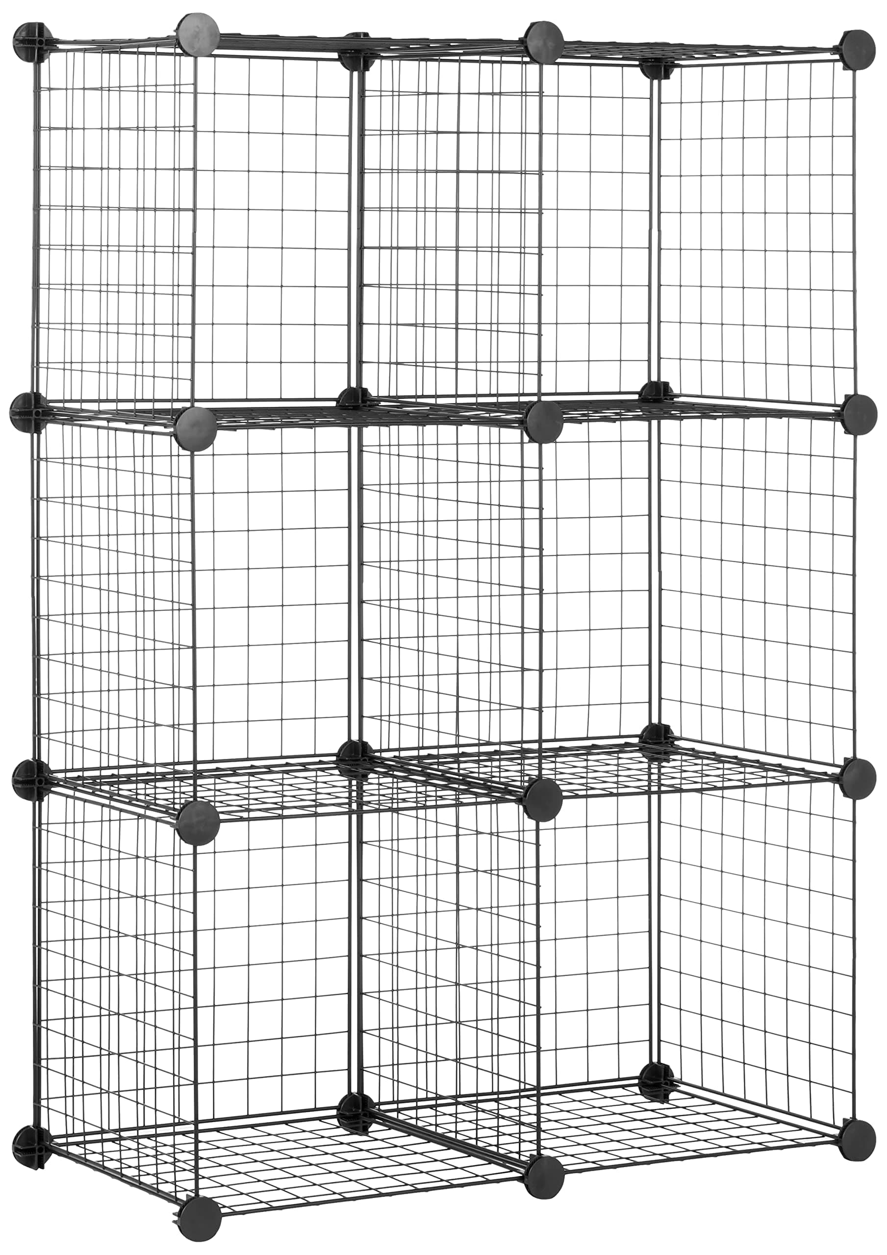 Amazon Basics 6 Cube Wire Grid Storage Organizer, Stackable Cubes, Cubby Bookcase, Display Shelf, 14" D x 14" W x 14" H, Black