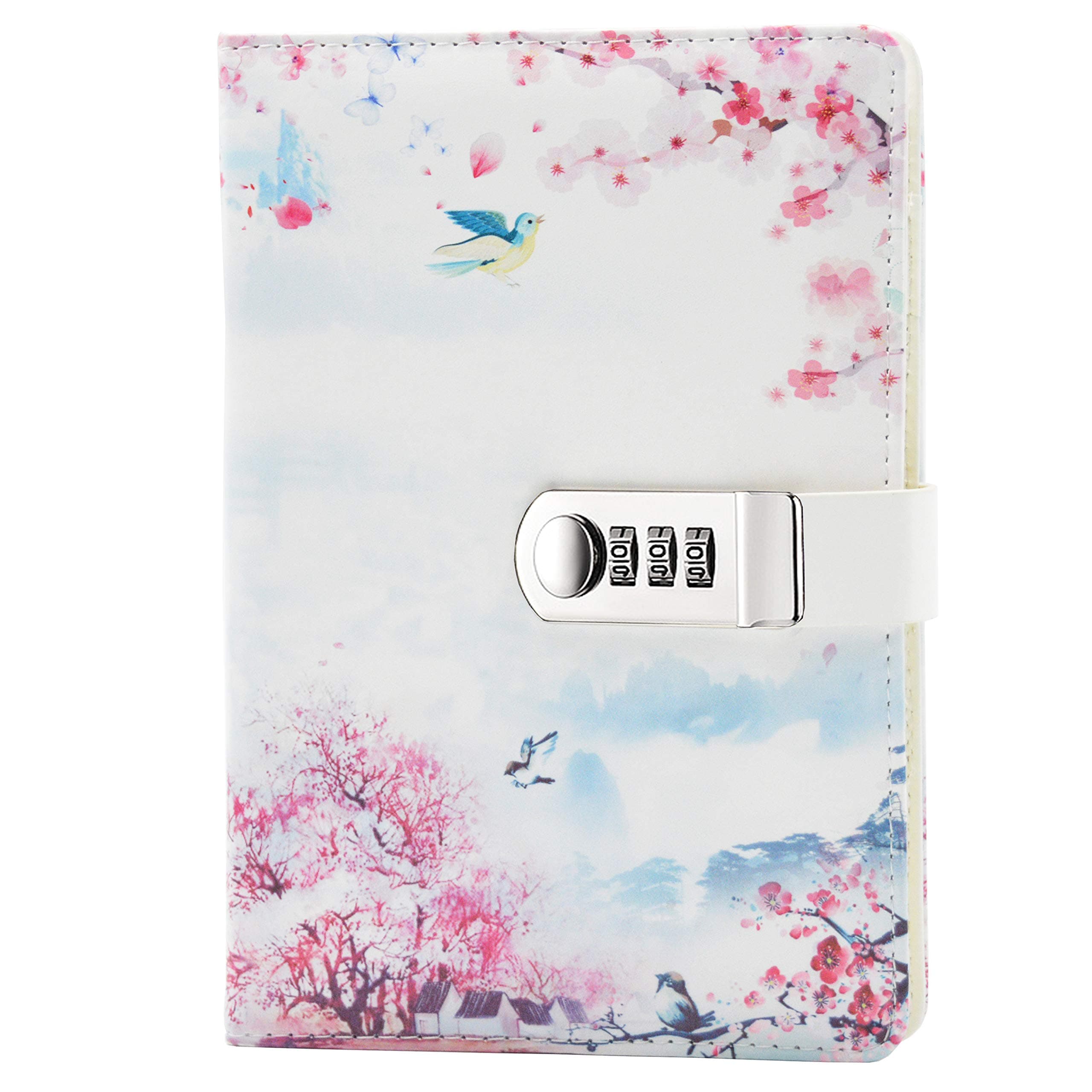 Creative PU Leather Notebook Diary Planner Organizer with Combination Lock, A5 Padlock Notebook with Password, Pen Holder, Card Slots, 150 x 215 mm