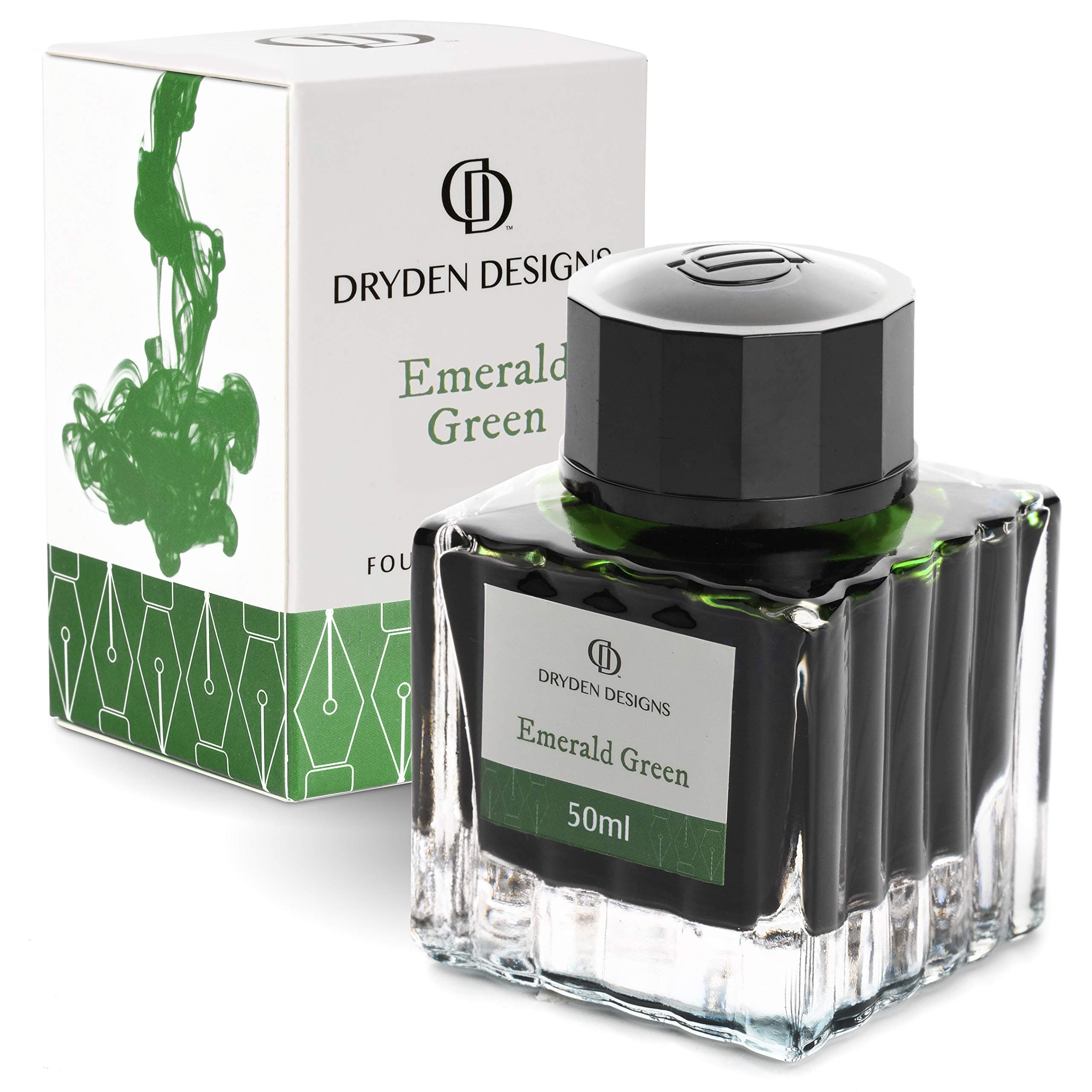 Dryden Fountain Pen Ink Bottle (50 ml) Luxury Edition, Emerald Green (Bright Color) Fountain Pen Bottled Ink. Compact Designed Bottle (Model: Smooth Flow 50ml)